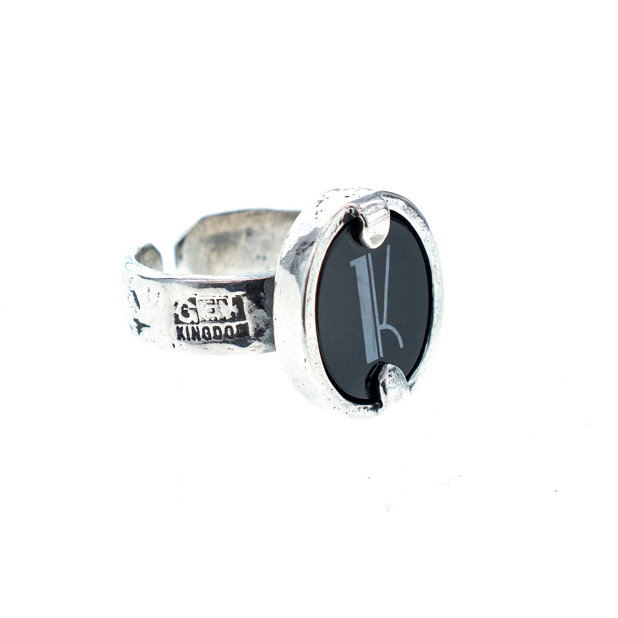 RM04 Sterling silver and black onyx monogram ring