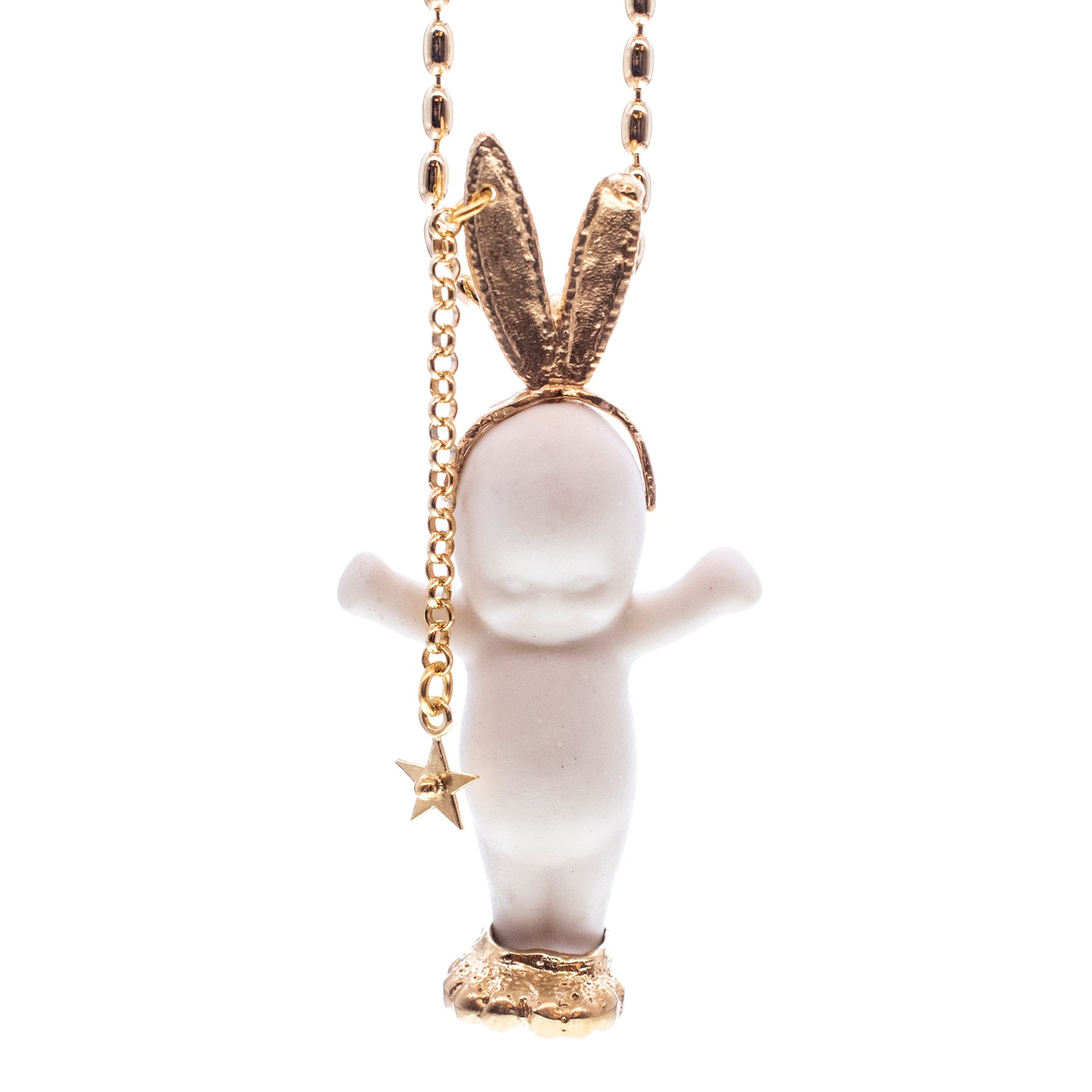 BG53A Happy Baby "Rebel Rabbit" White and gold Necklace