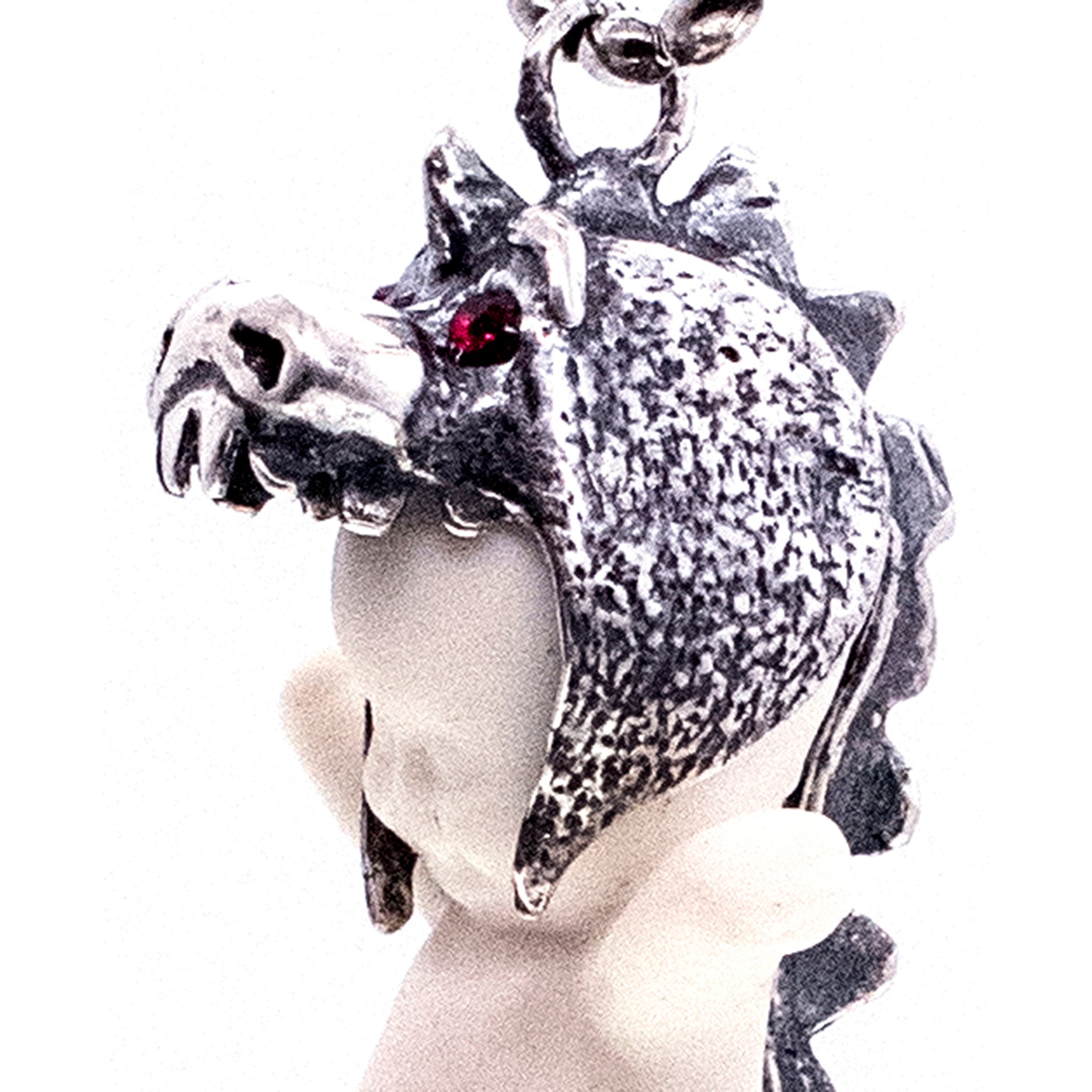 BS44A Happy Baby "Little Dragon" white and silver Necklace