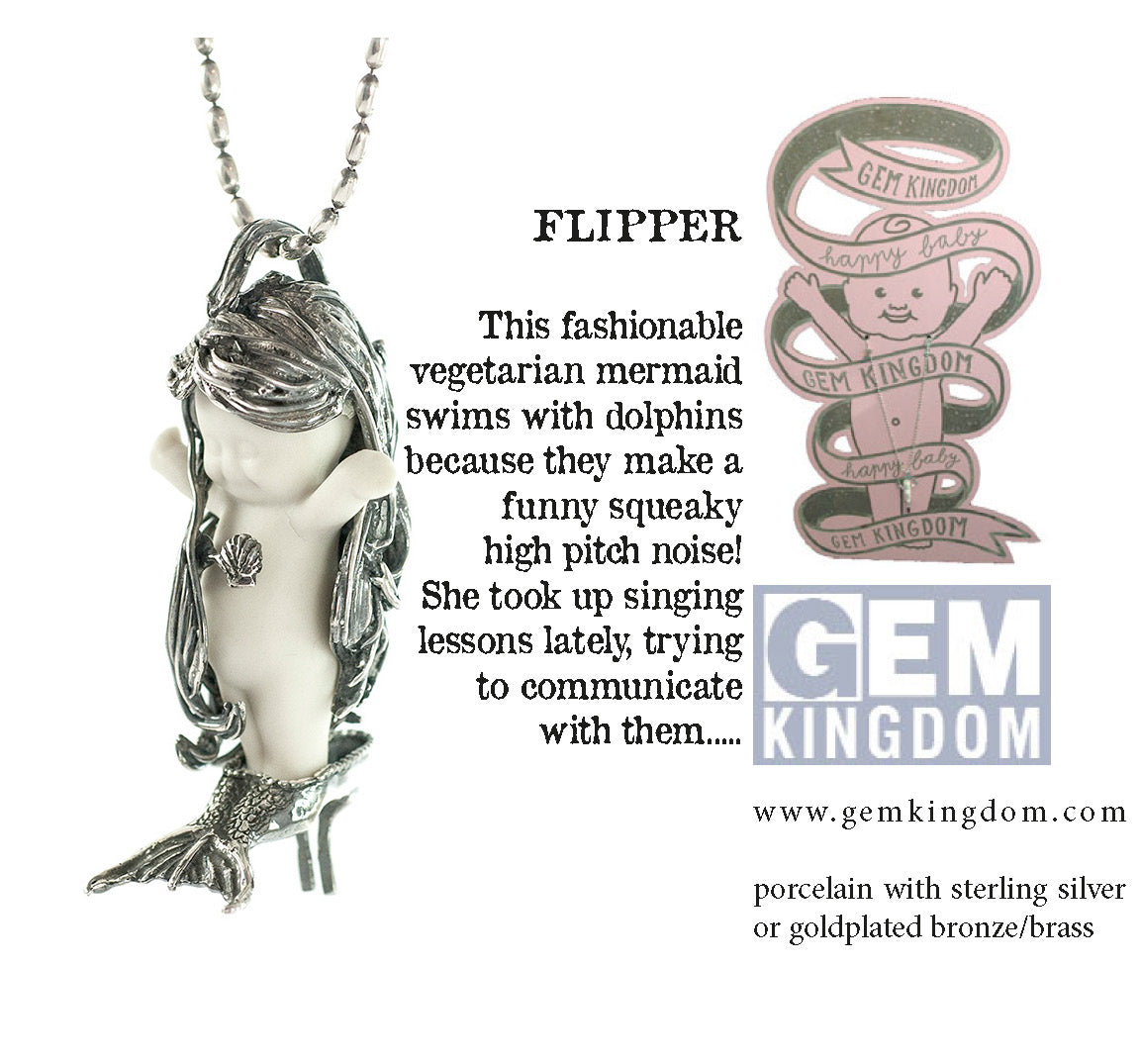 BG29A Happy Baby "Flipper" White and gold Necklace