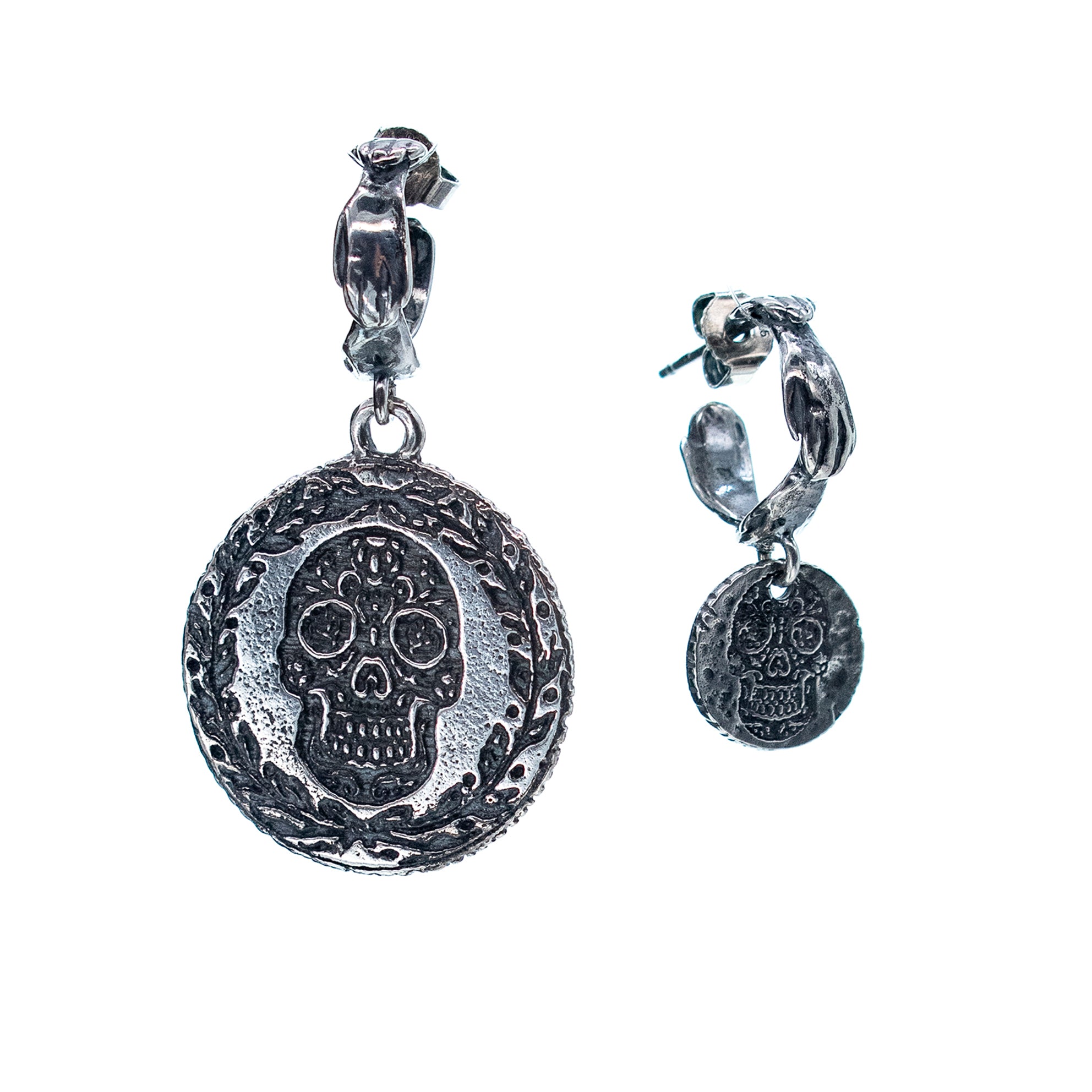 E 25c02 Sugar Skull Coin Earrings
