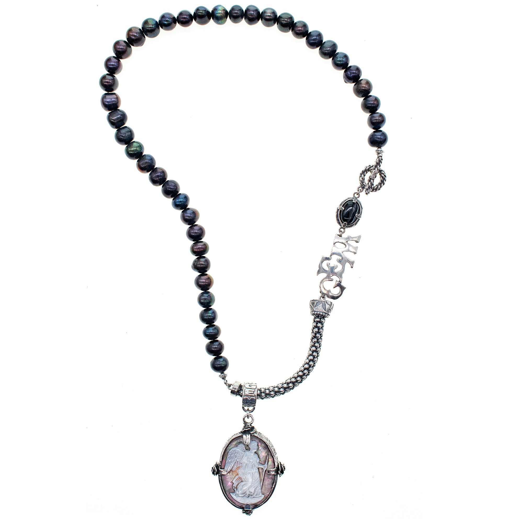 NK 24d01B black pearl cameo necklace