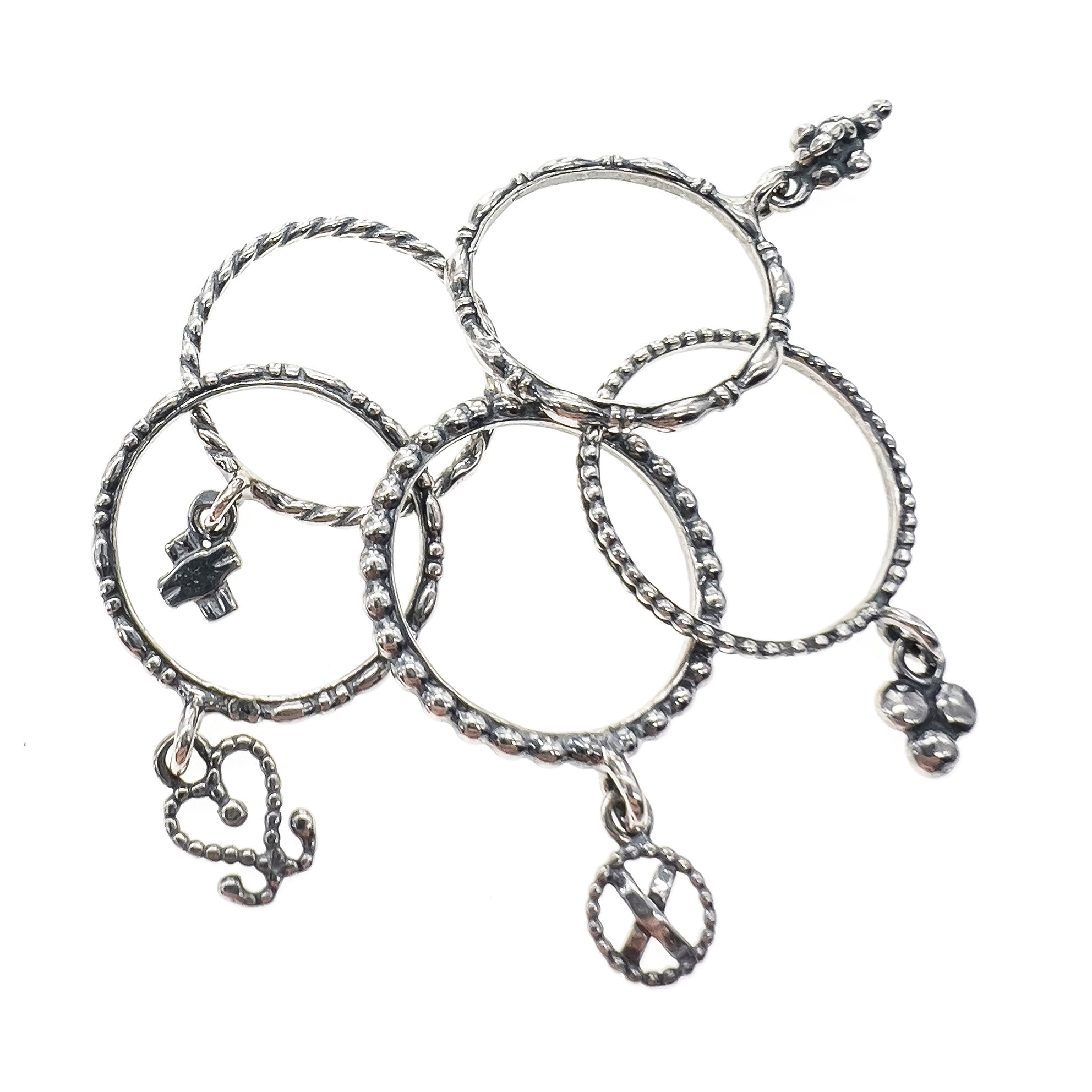 R 24d20 Five Charm Stacking Ring set