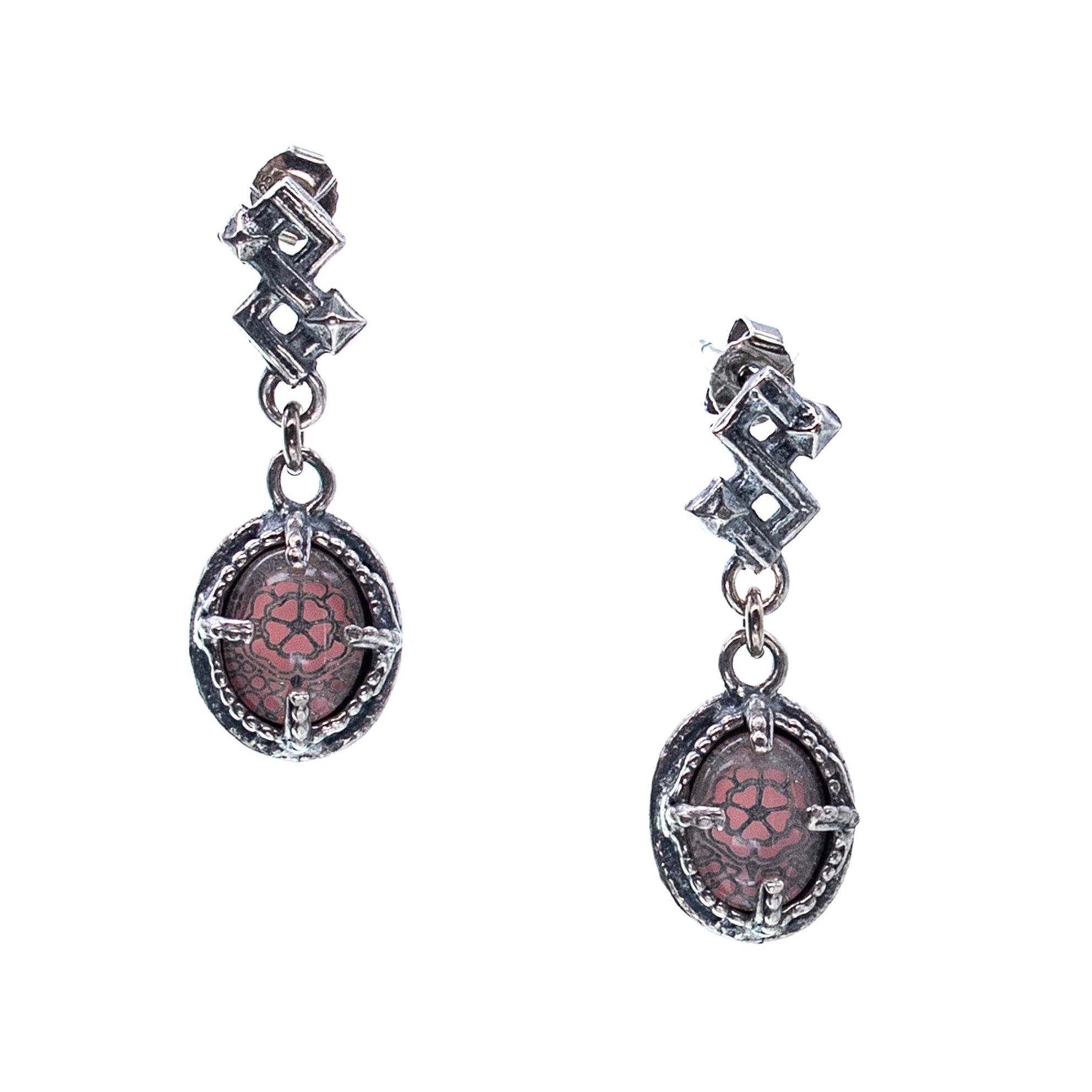 E 25e10A Pink Rose Drop Earrings