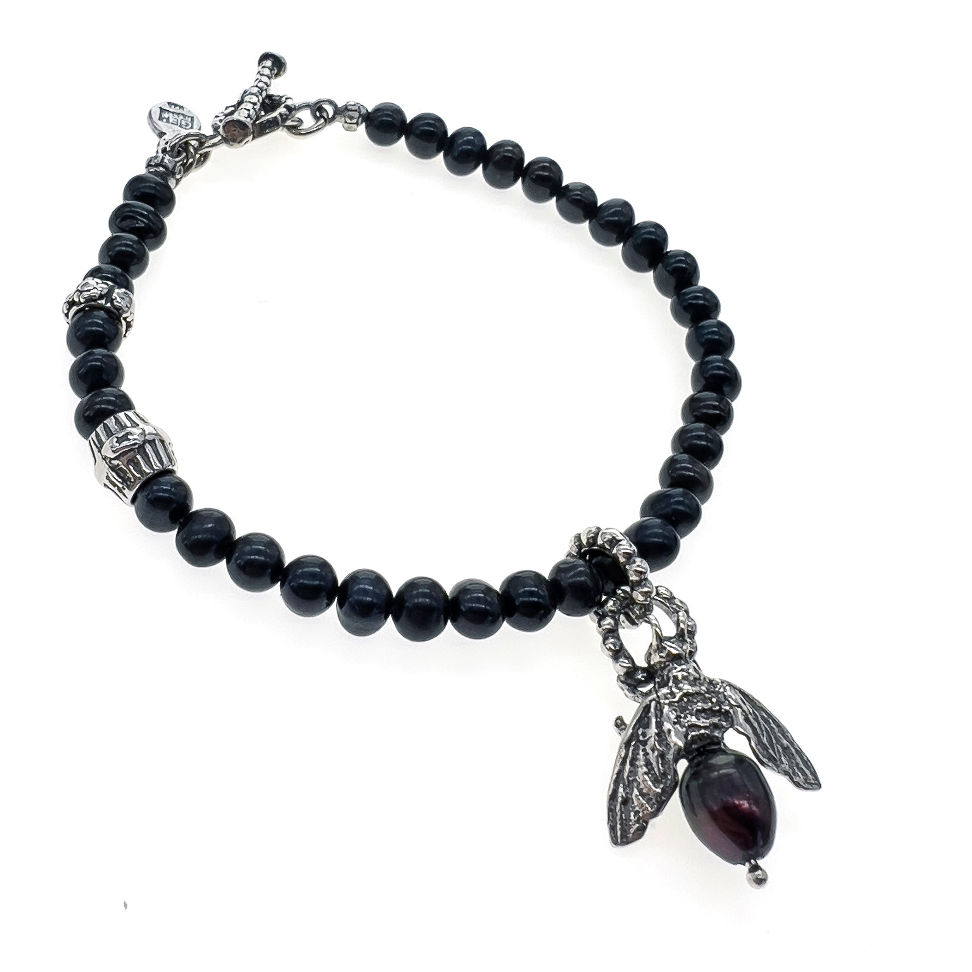 B 24d08B bee my honey black pearl bracelet