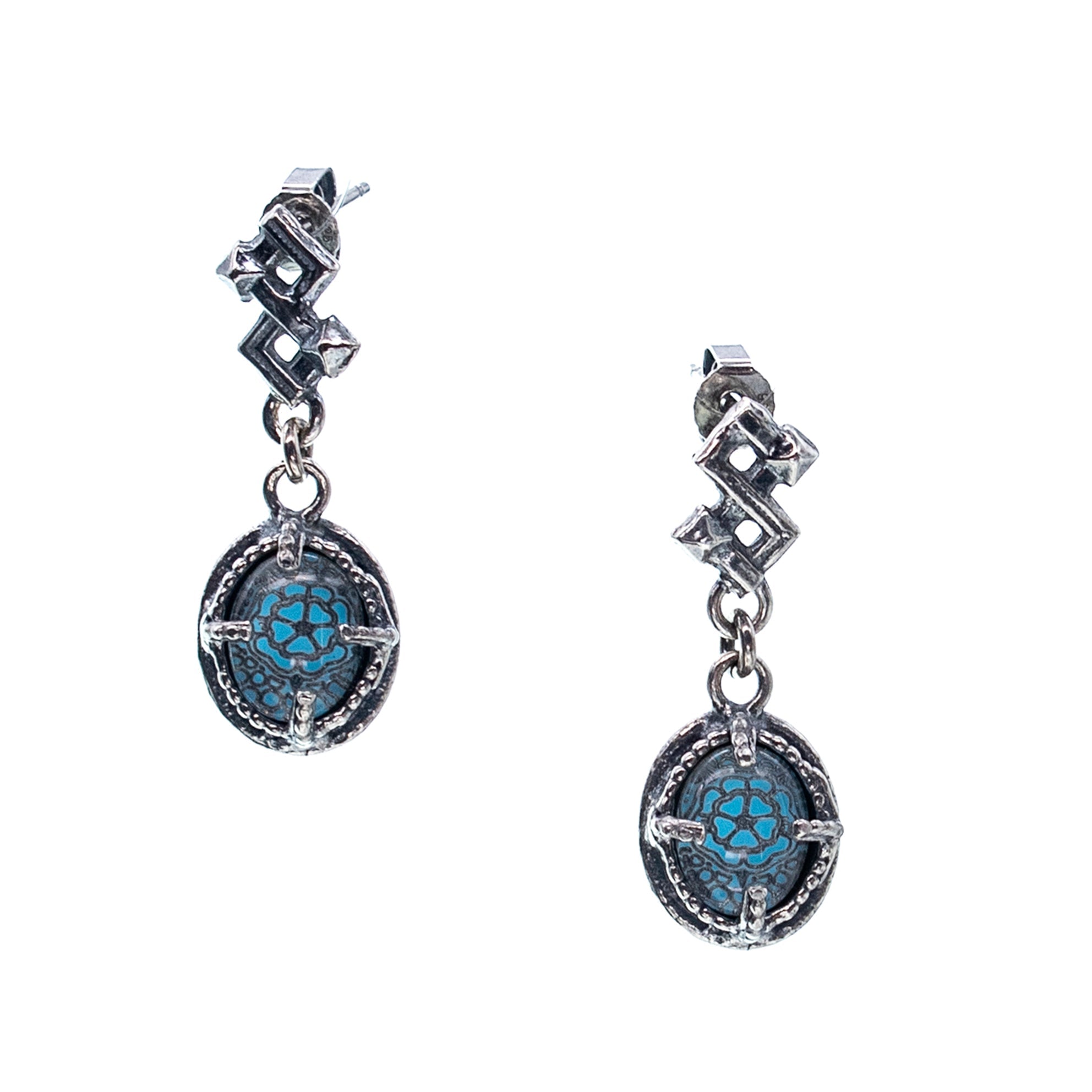 E 25e10B Blue Rose Drop Earrings