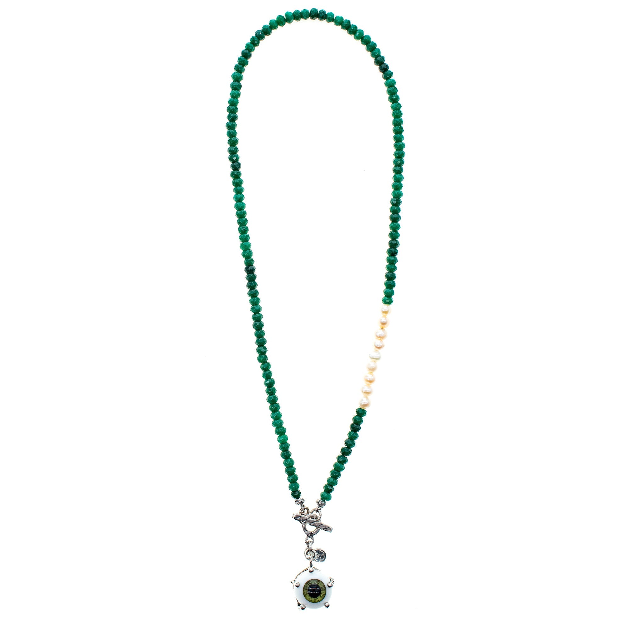 NK 25a04D eye love you Beaded green necklace