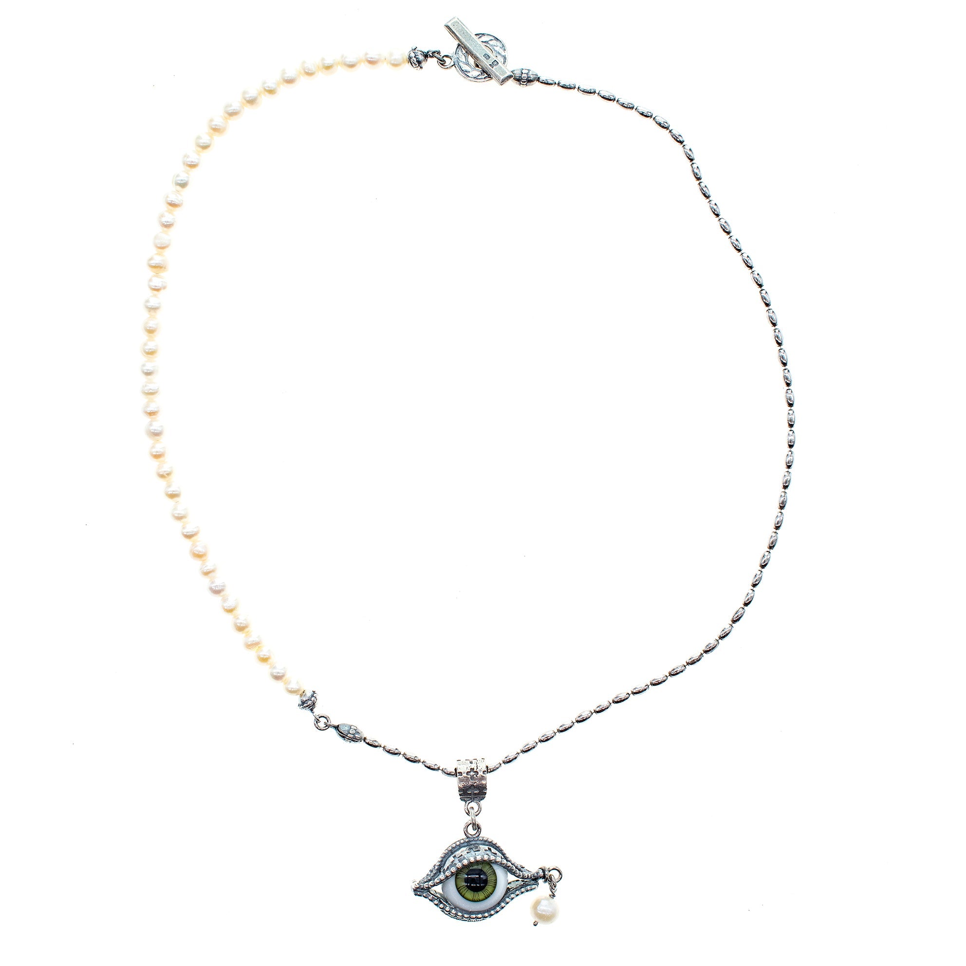NK 25a06D eye love you green eye pearl necklace