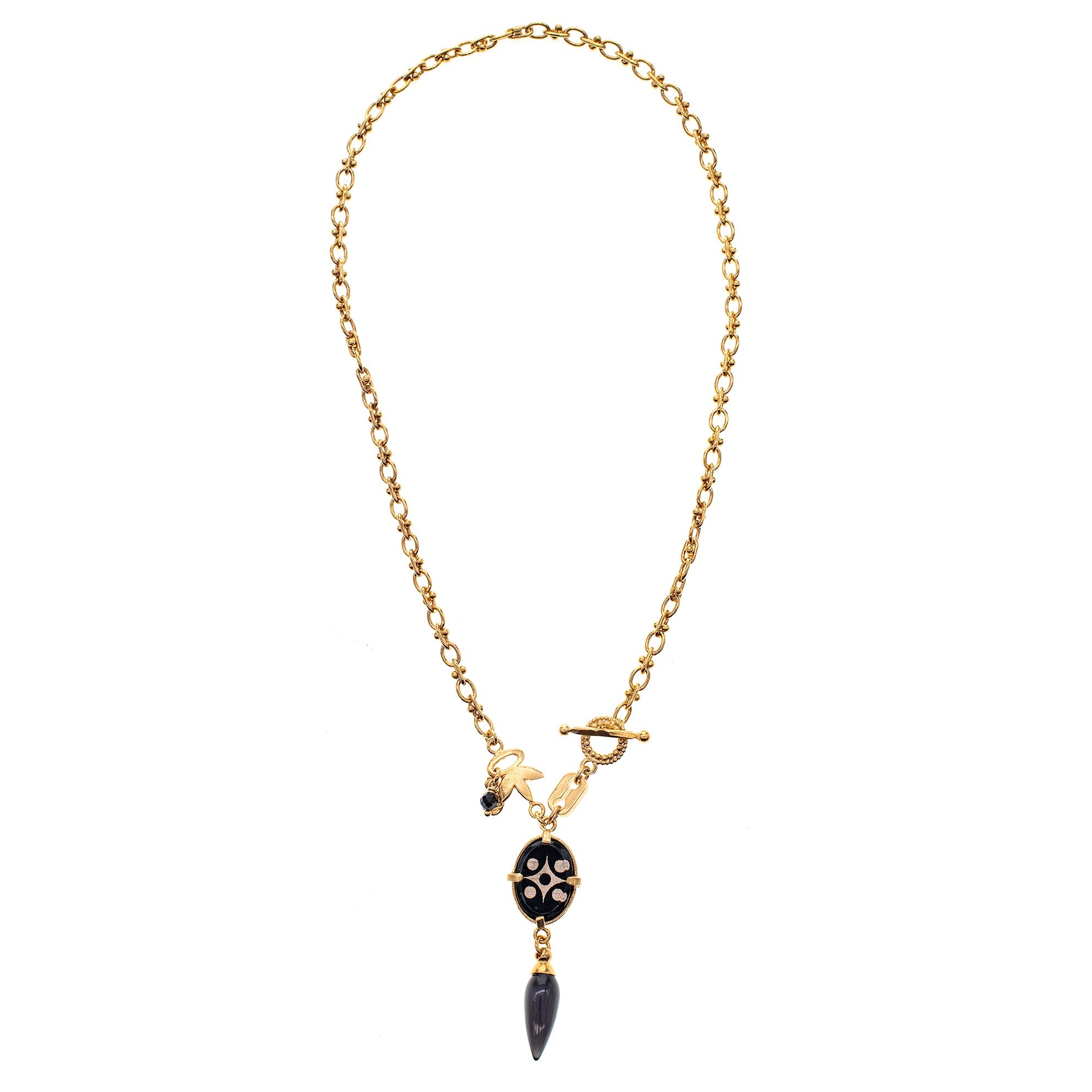 NK 25g30B black Intaglio Pendant Textured Link Necklace