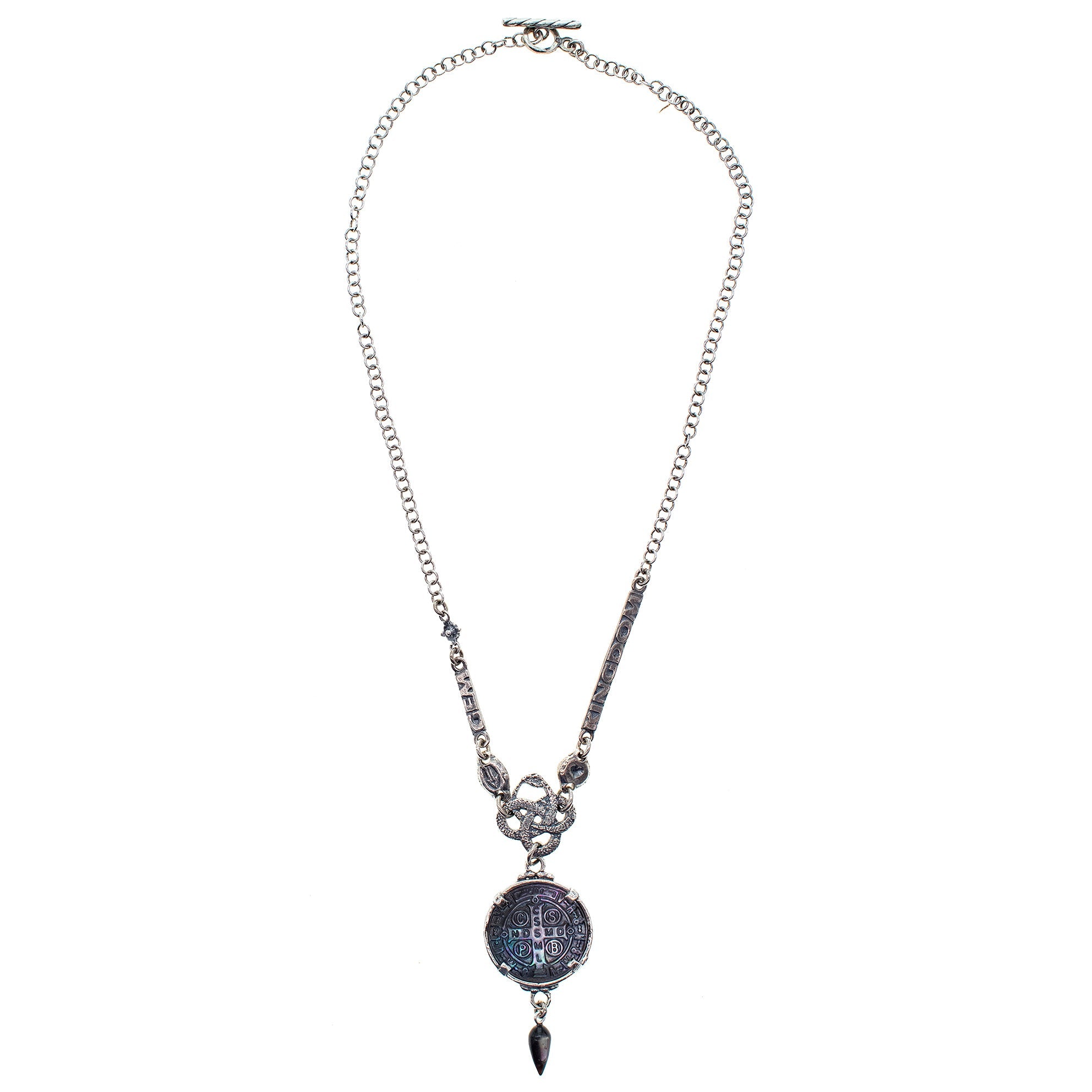 NK 24d28B black saint benedicte medaillion necklace
