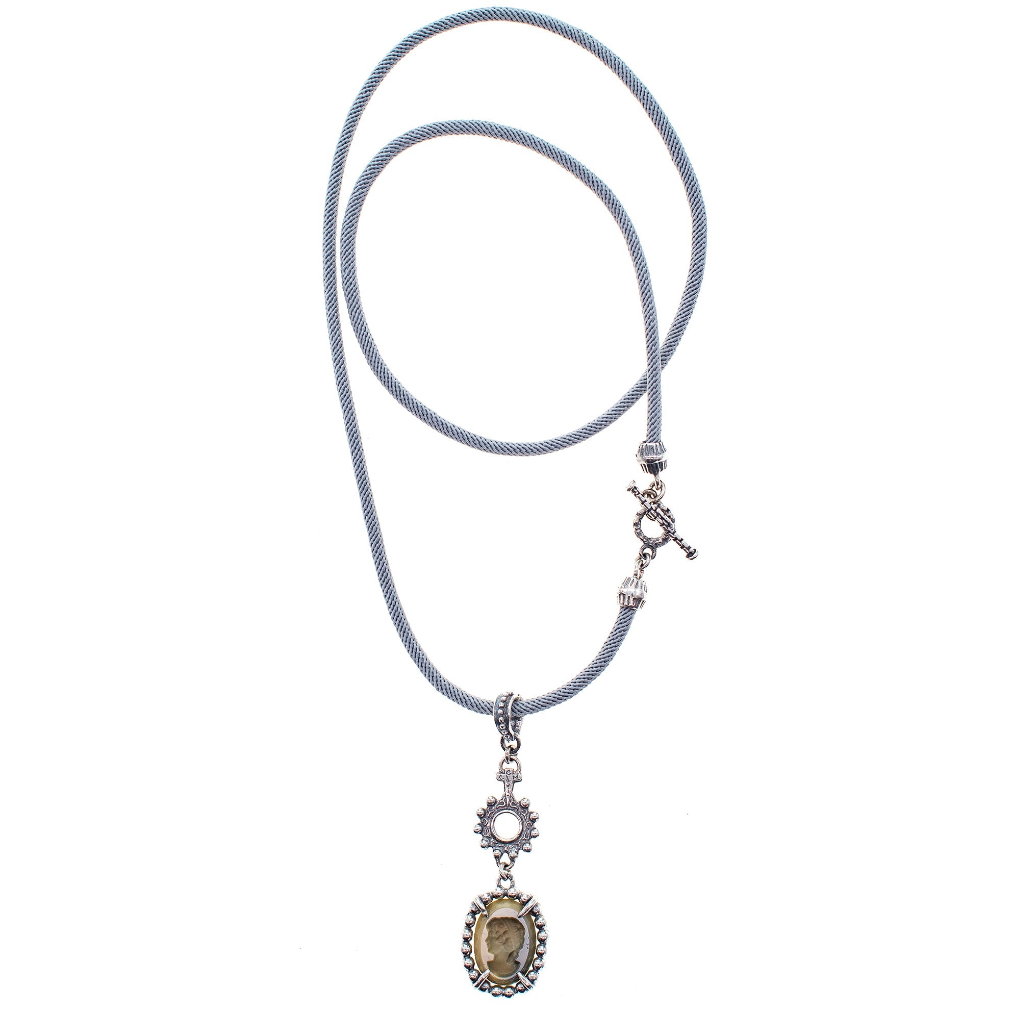NK 25e18 Vintage Cameo Cord Pendant Necklace
