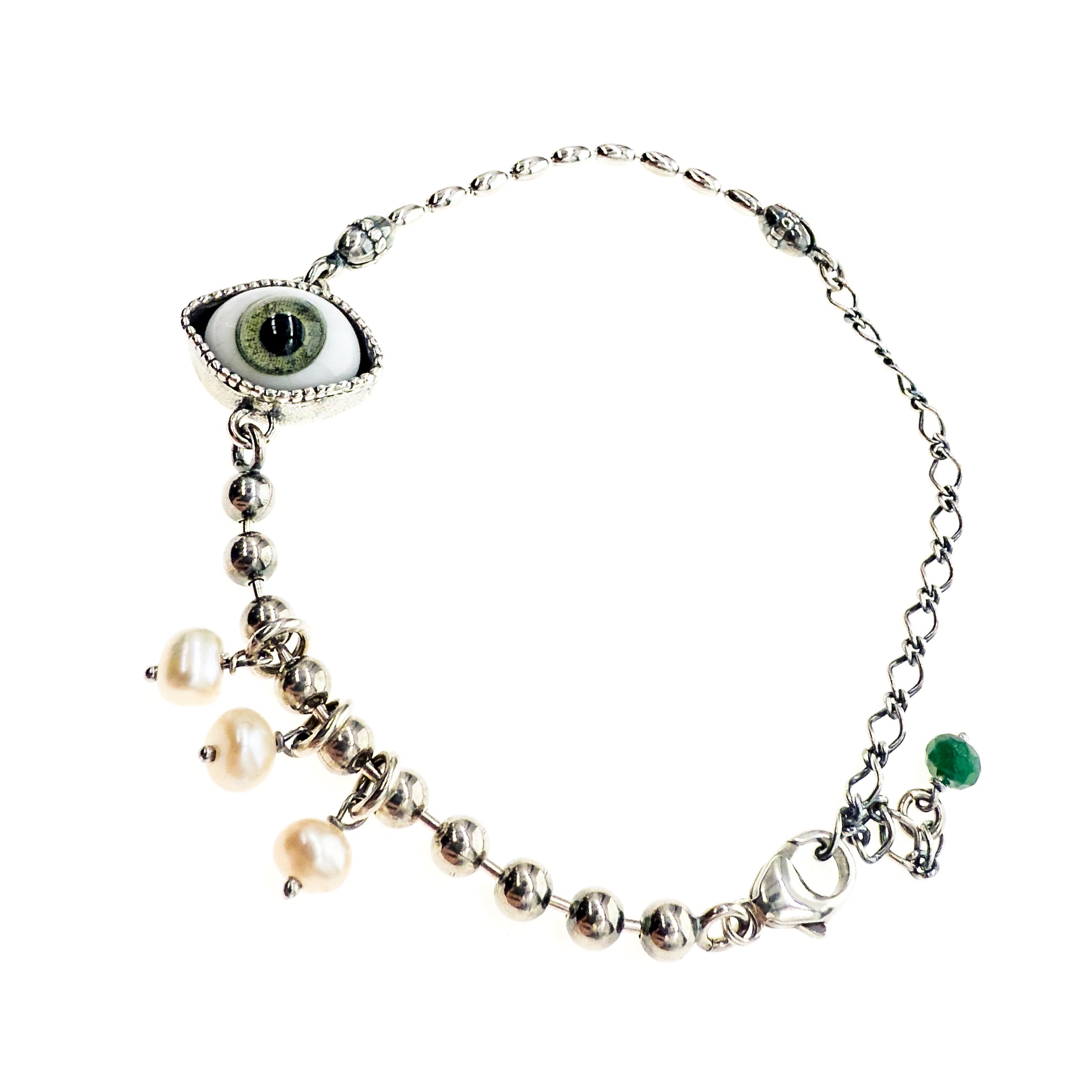 B 25a04D Eye love you bracelet green eye