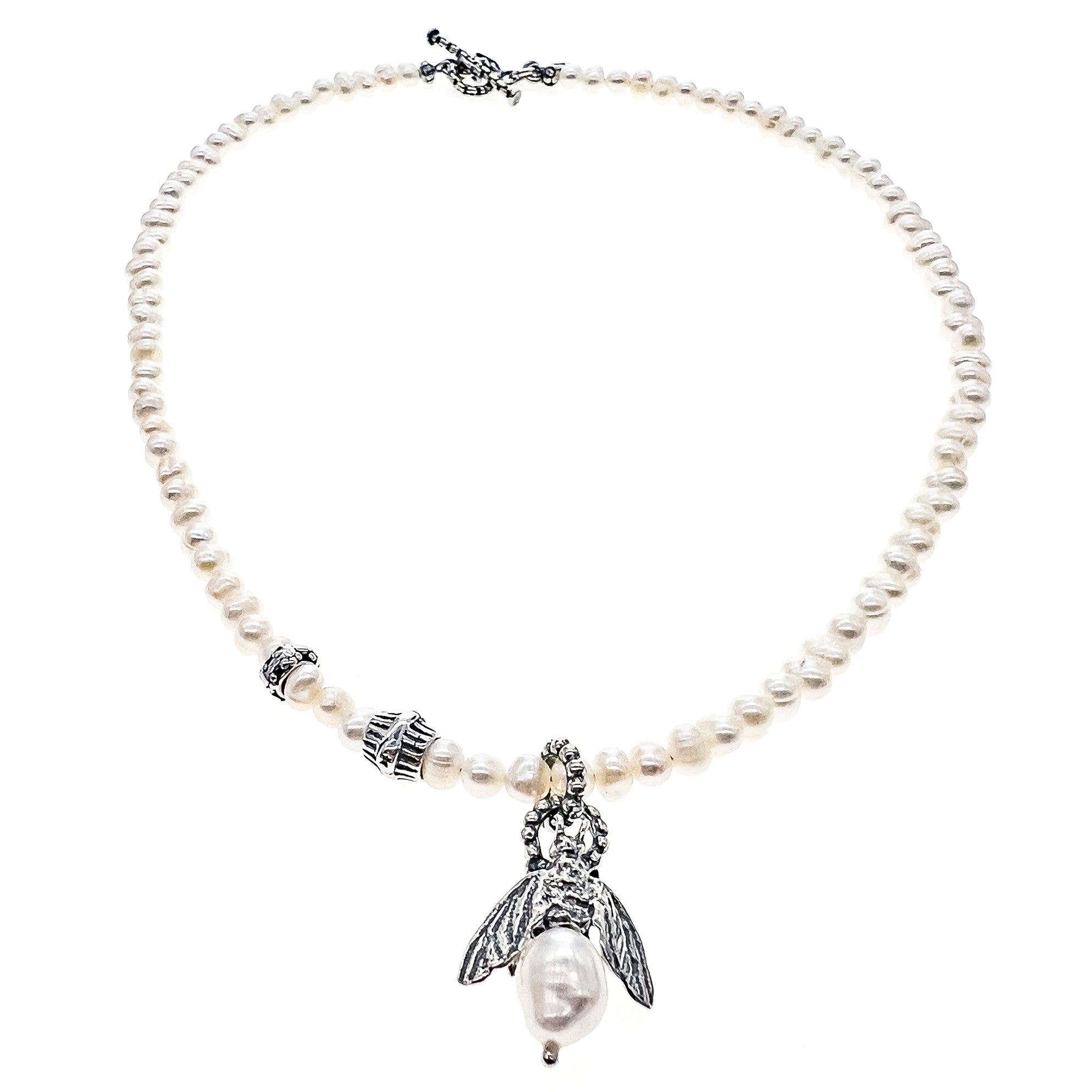 NK 24d12A bee my honey white pearl necklace