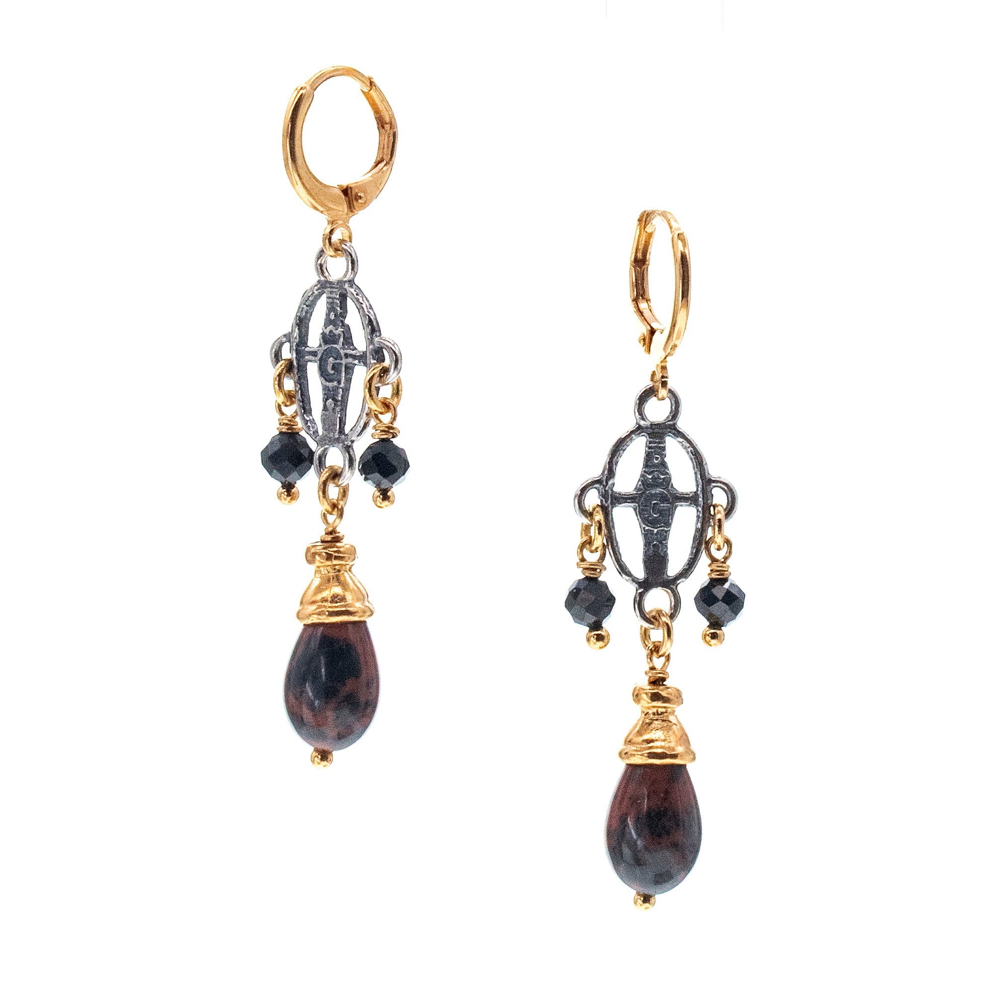E 26a20 Mahogany Obsidian Hoop Dangle Earrings