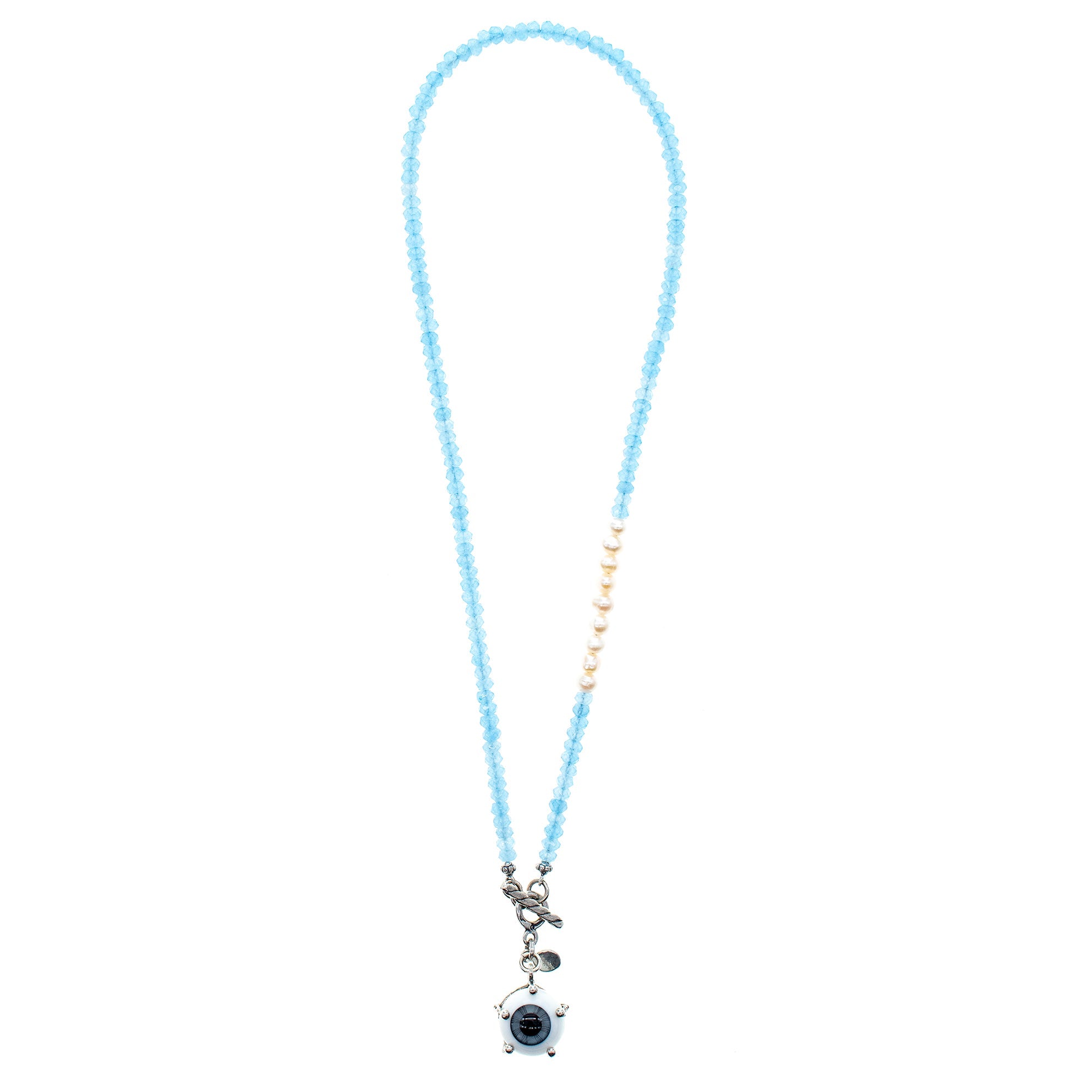 NK 25a04B eye love you Beaded blue necklace