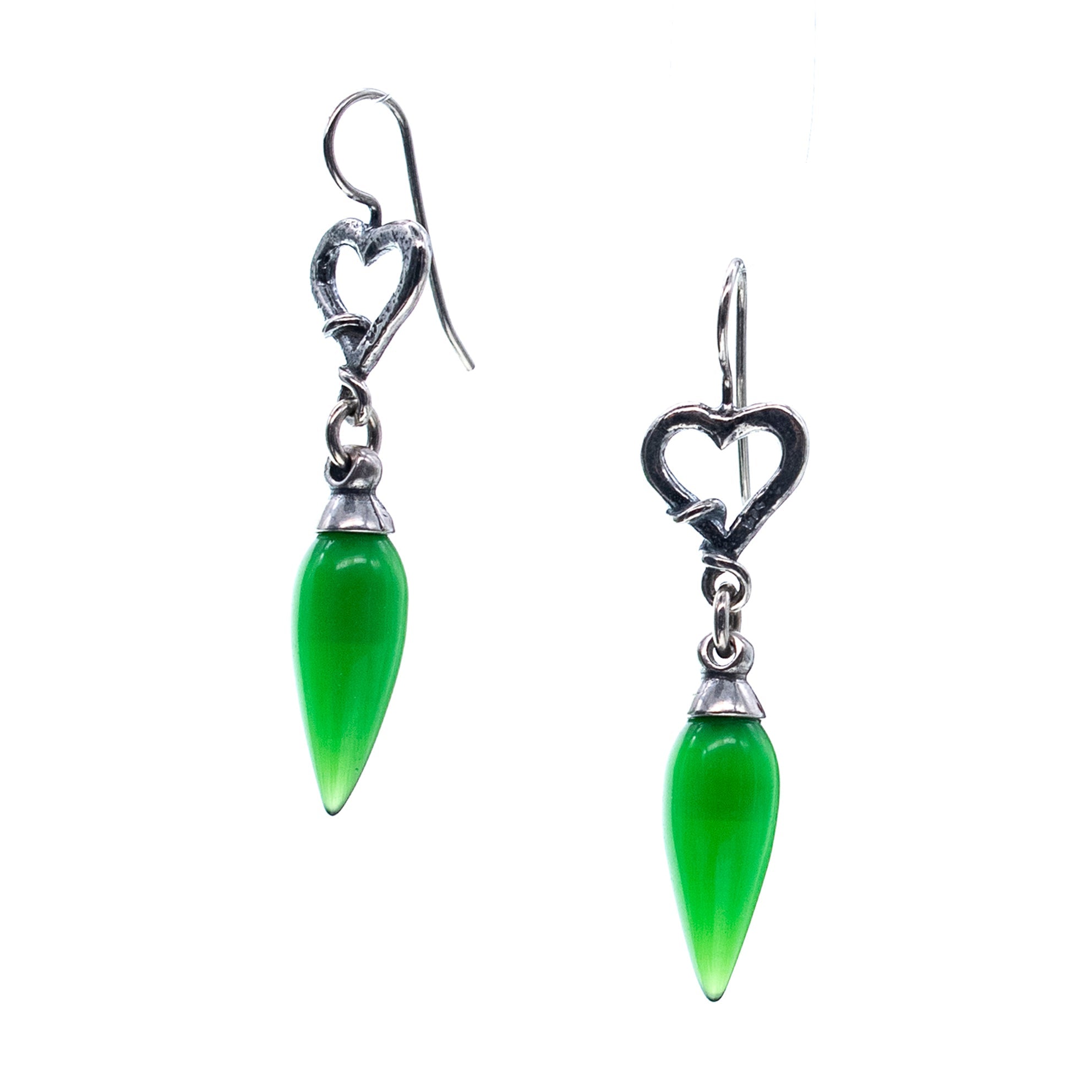 E 25e03A Green Heart Drop Earrings