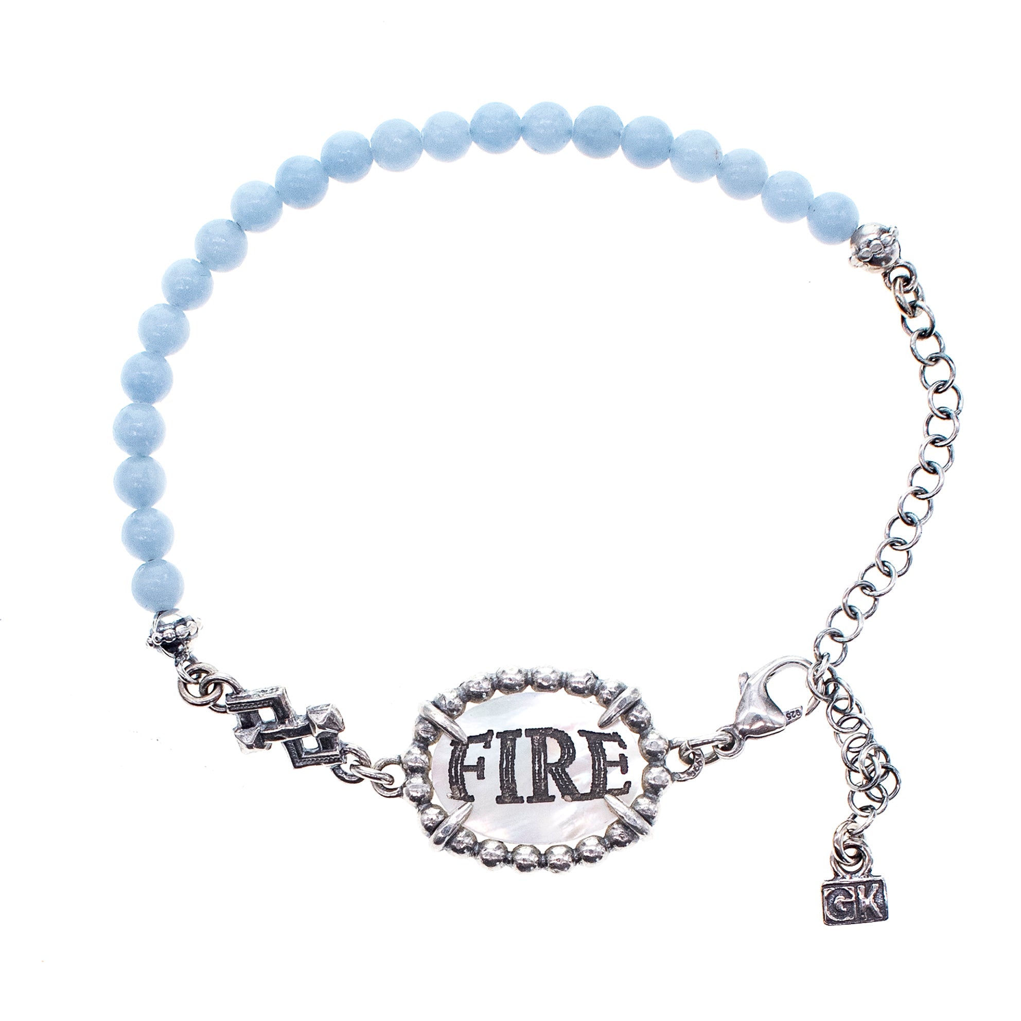 B 25e07A Blue and white "Fire & Desire" Beaded Bracelet