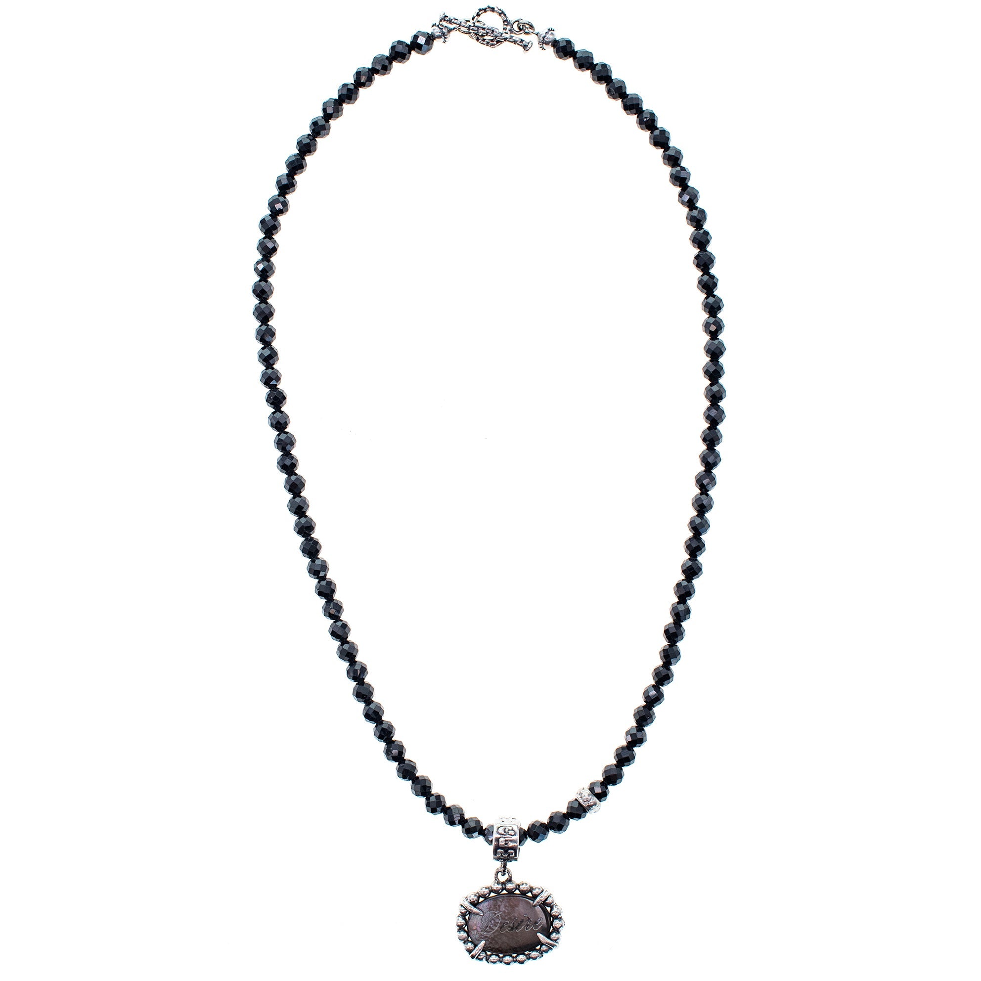NK 25e15B Black Fire / Desire Beaded Pendant Necklace