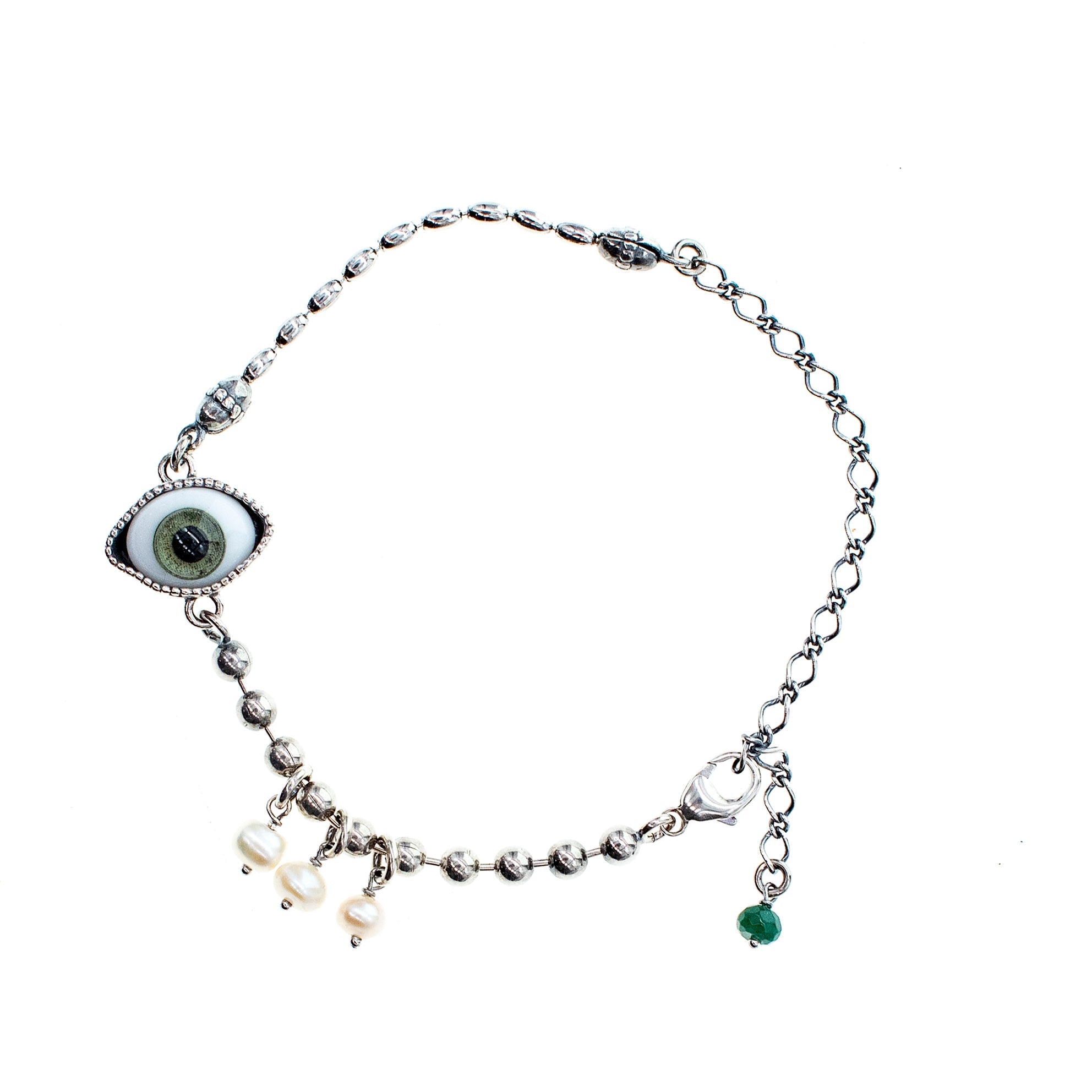 B 25a04D Eye love you bracelet green eye