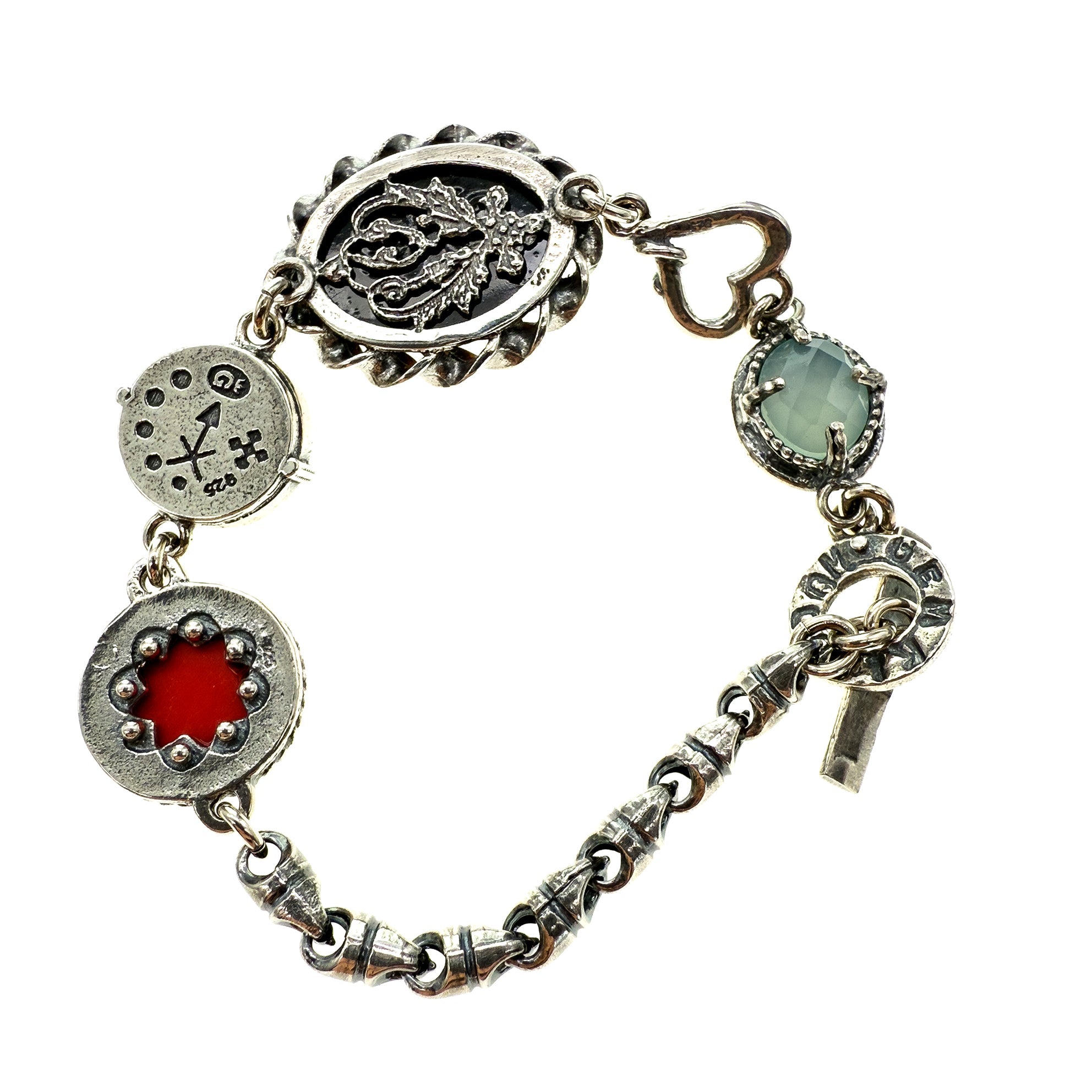 B 25e03 Turtle, Red, Teal and Aqua Charm Bracelet
