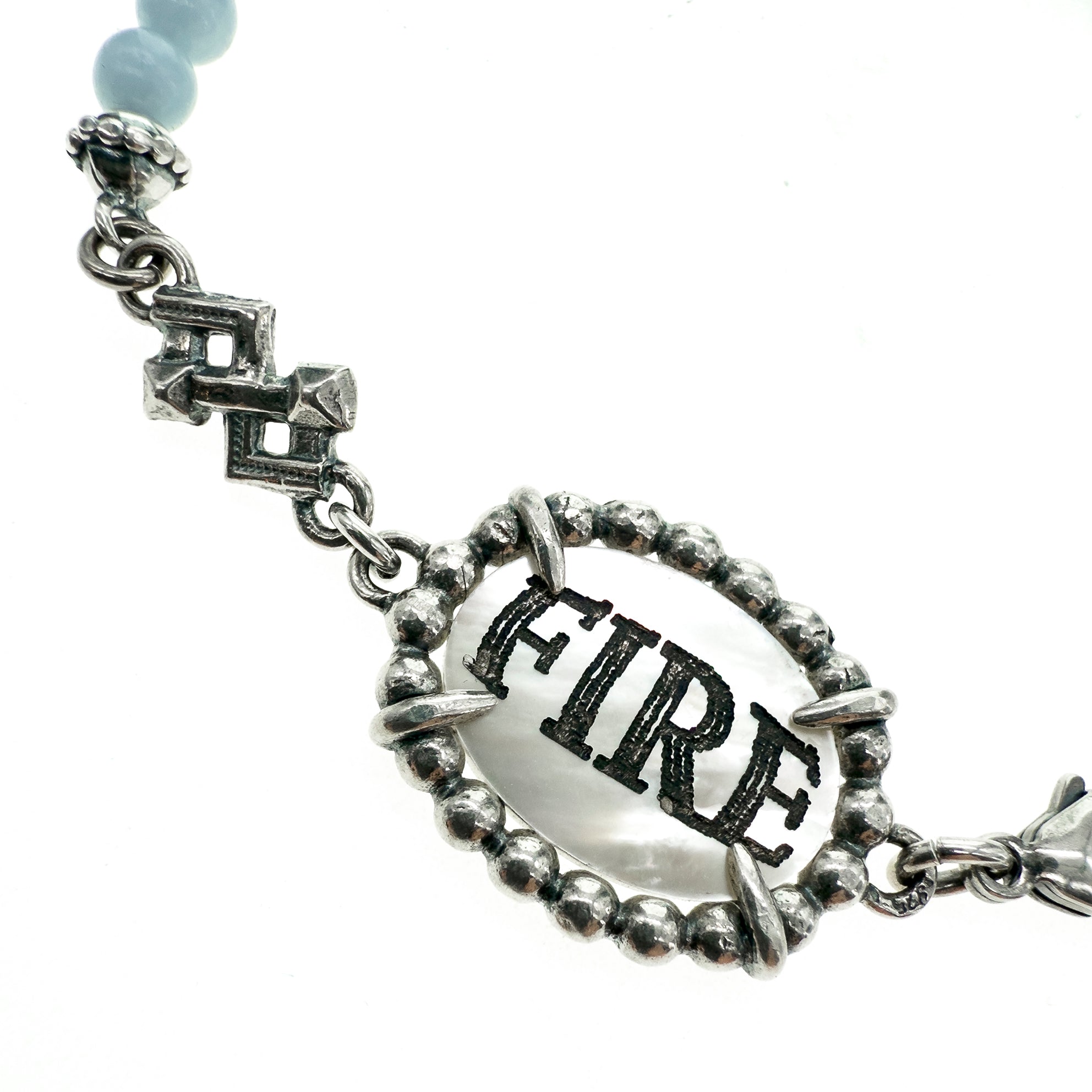 B 25e07A Blue and white "Fire & Desire" Beaded Bracelet
