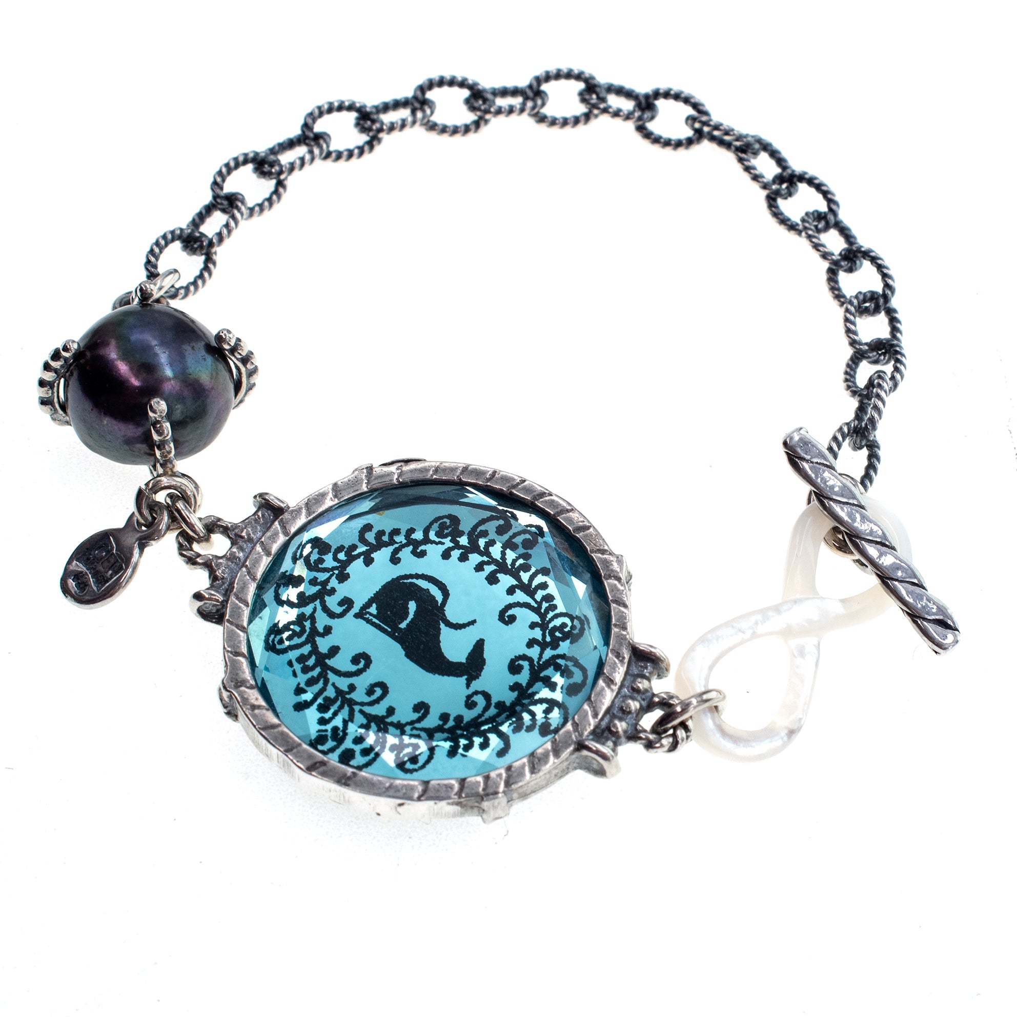 B 26a03 Blue Greyhound Intaglio Bracelet