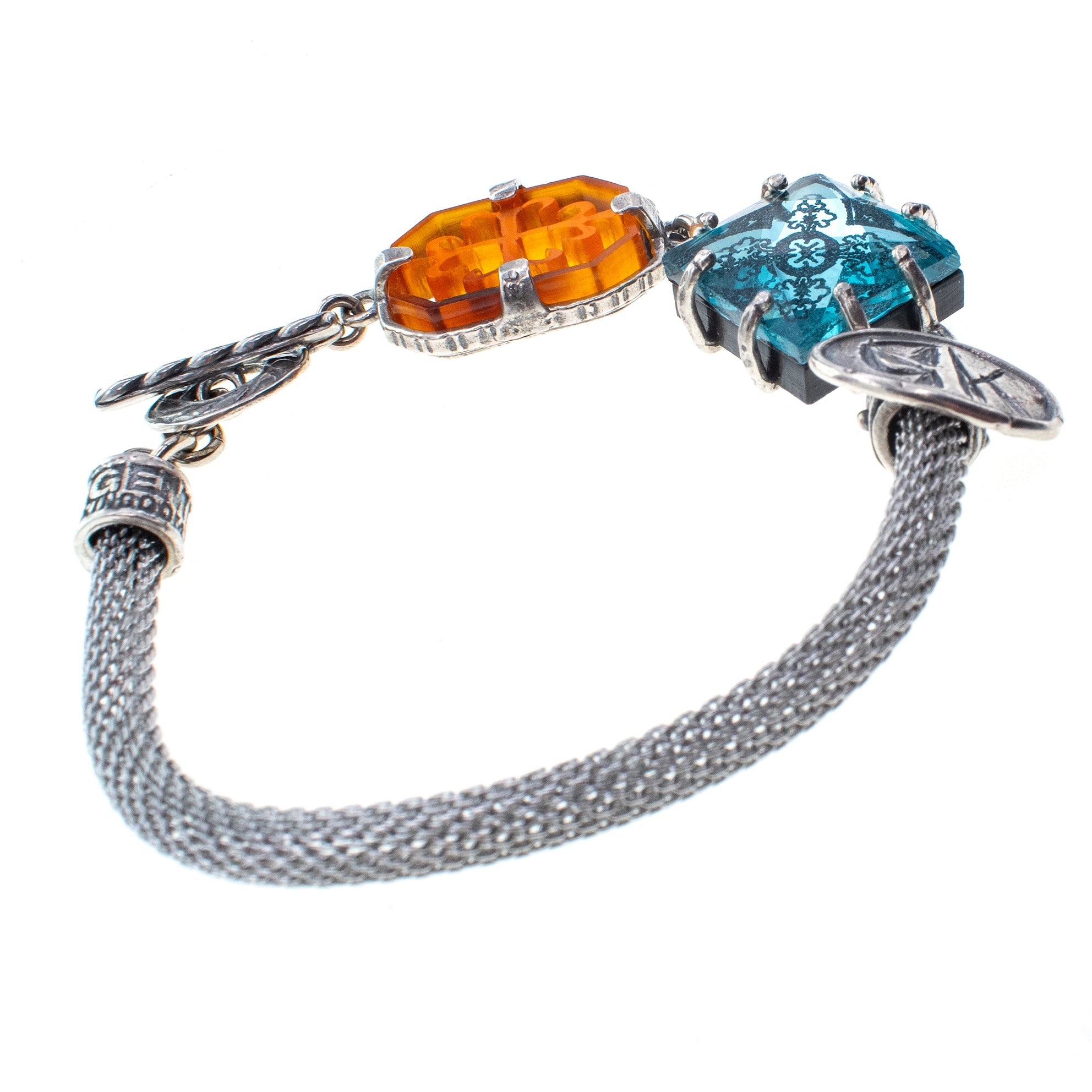 B 26a06 Blue Crystal Intaglio Mesh Bracelet