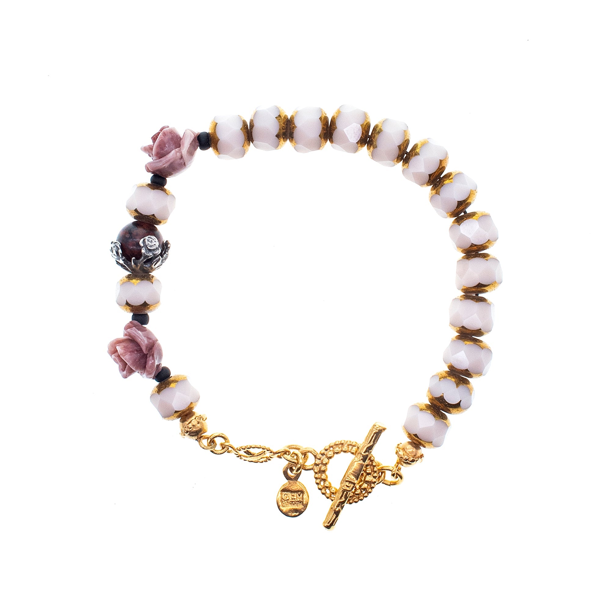 B 26a11 Vintage Glass & Rose Bracelet