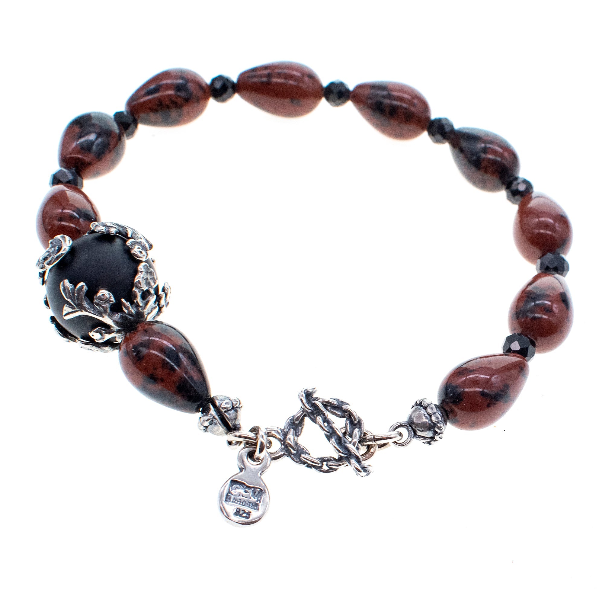B 26a12 Mahogany Obsidian & Onyx Bracelet