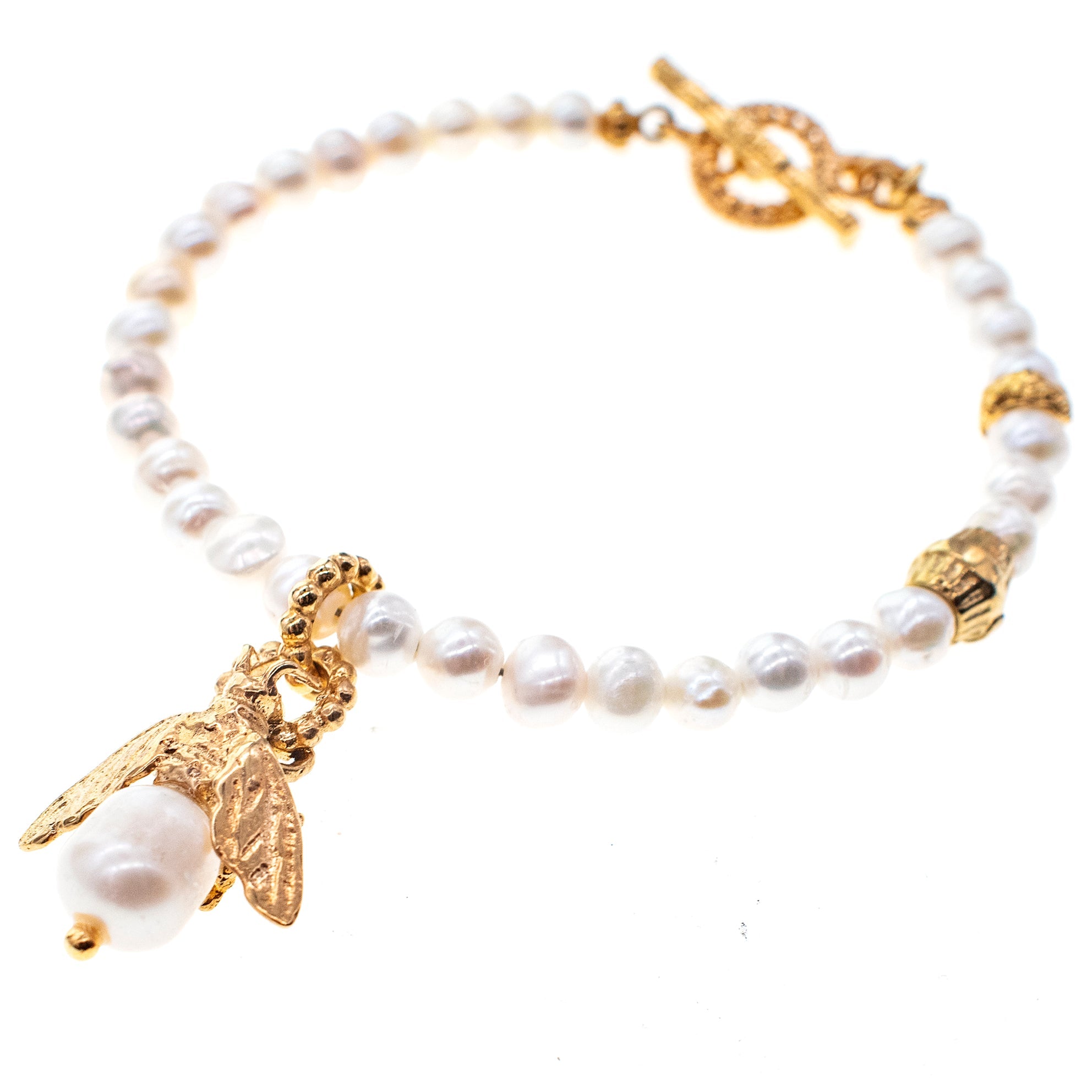 B 26g04A Bee My Honey white Pearl Bracelet