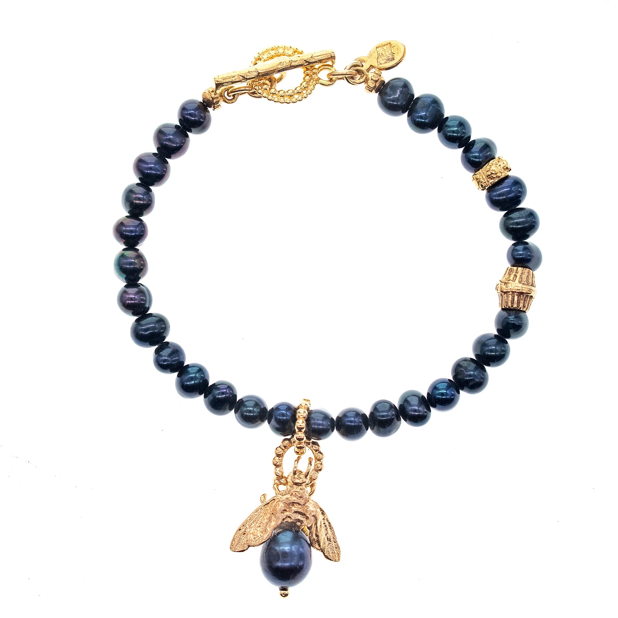 B 26g04B Bee My Honey black Pearl Bracelet