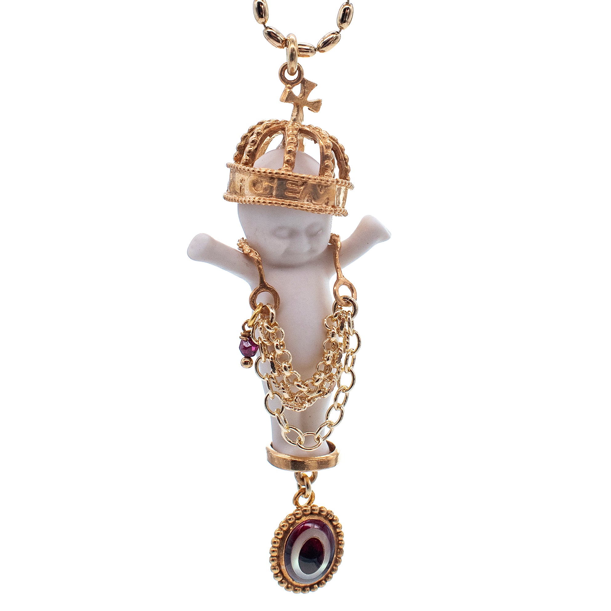 BG07A Happy Baby "Gem baby" White and gold Necklace