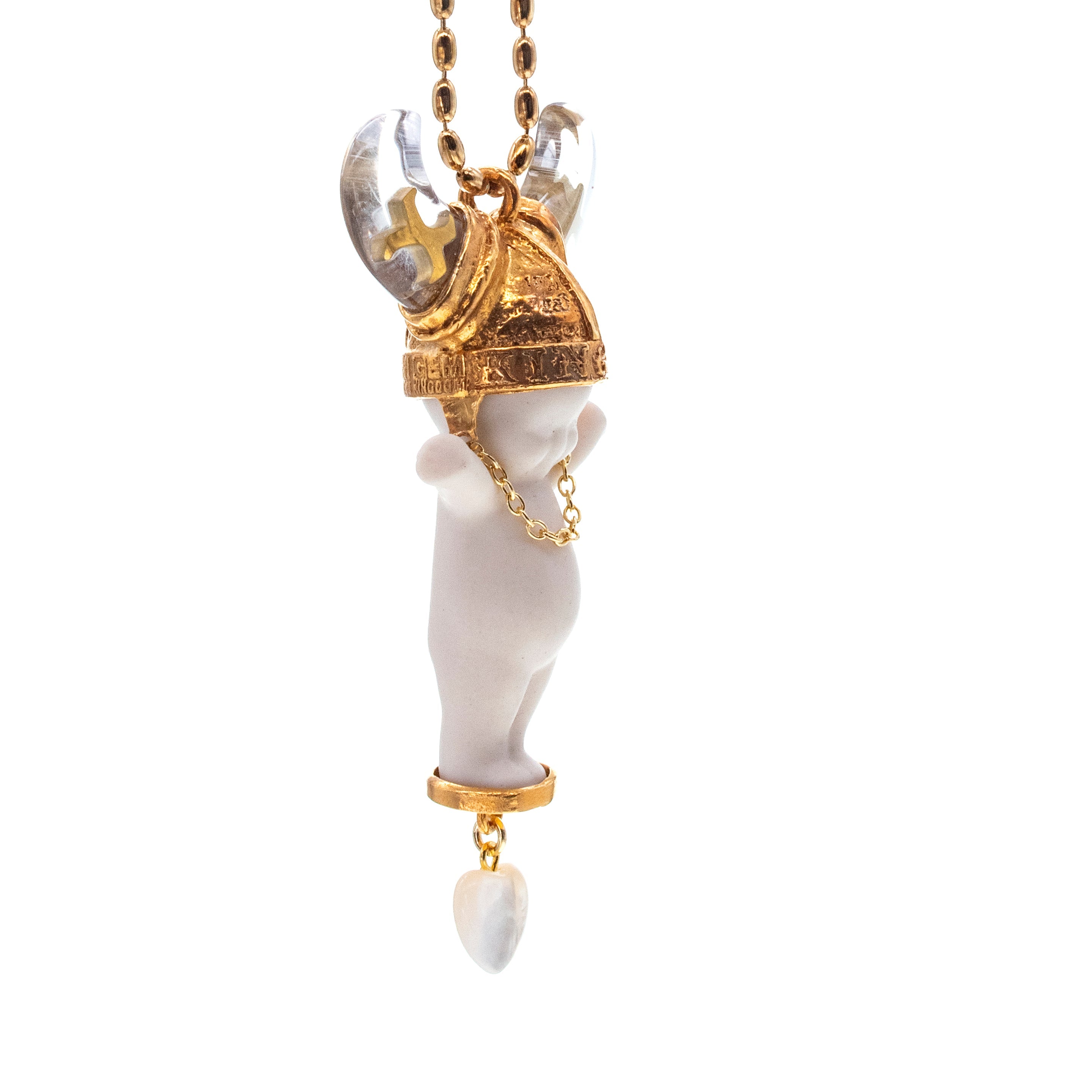 BG14A Happy Baby "little viking" White and gold Necklace