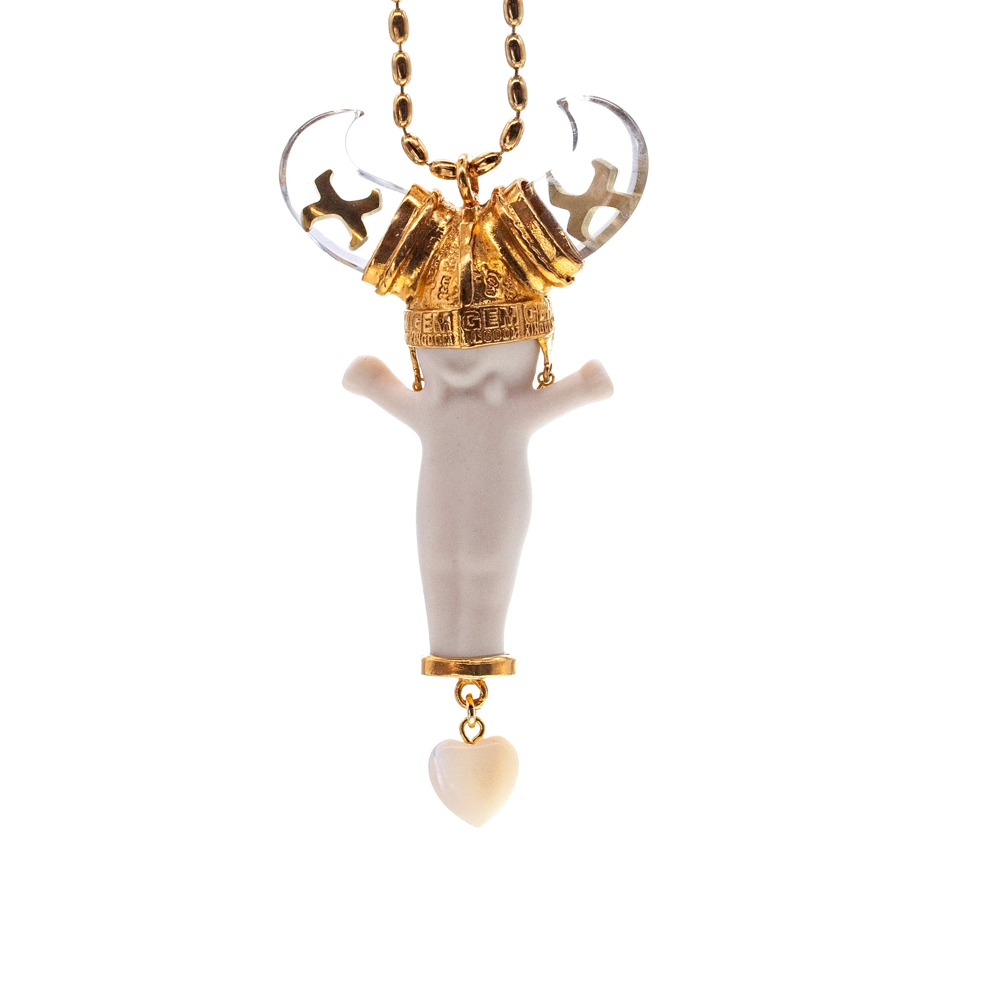 BG14A Happy Baby "little viking" White and gold Necklace