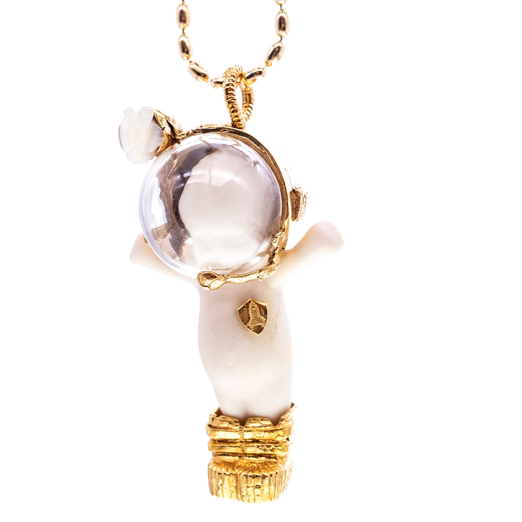 BG42A Happy Baby "Major Tom" White and gold Necklace