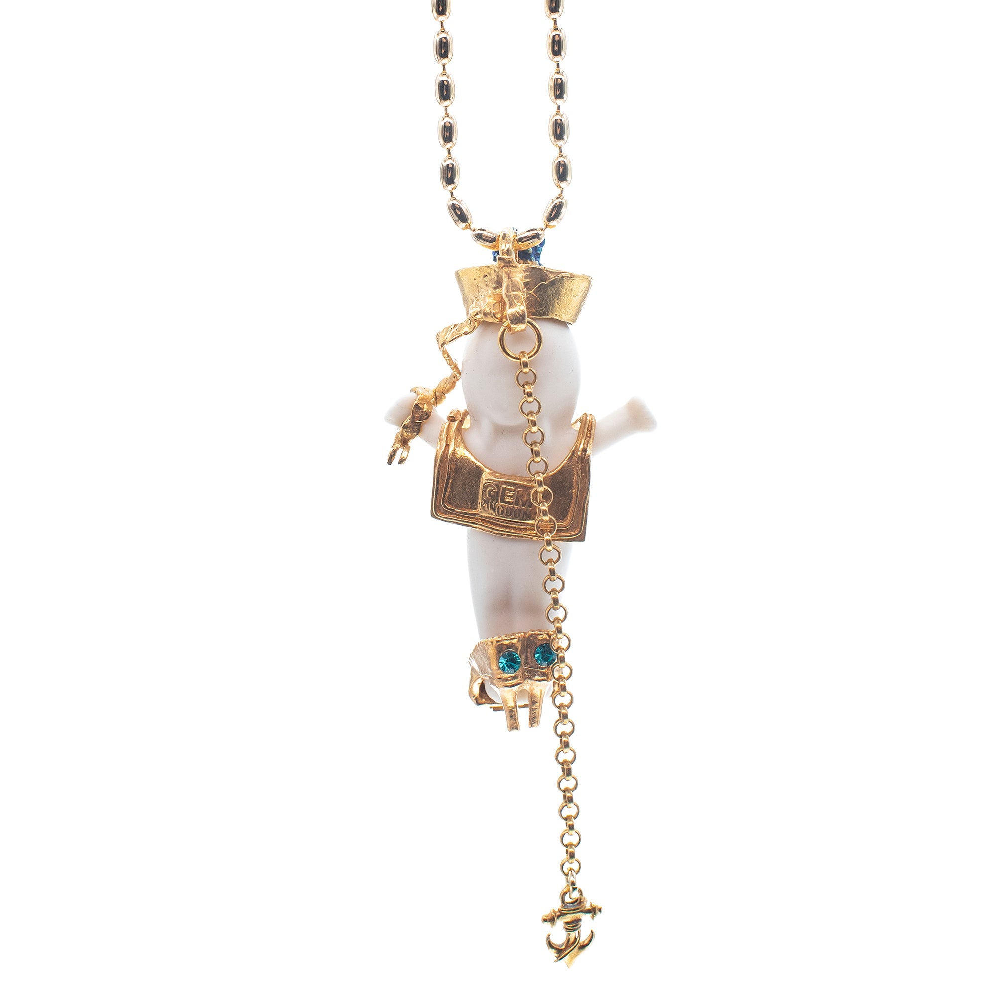BG50A Happy Baby "Little Sailor" White and gold Necklace