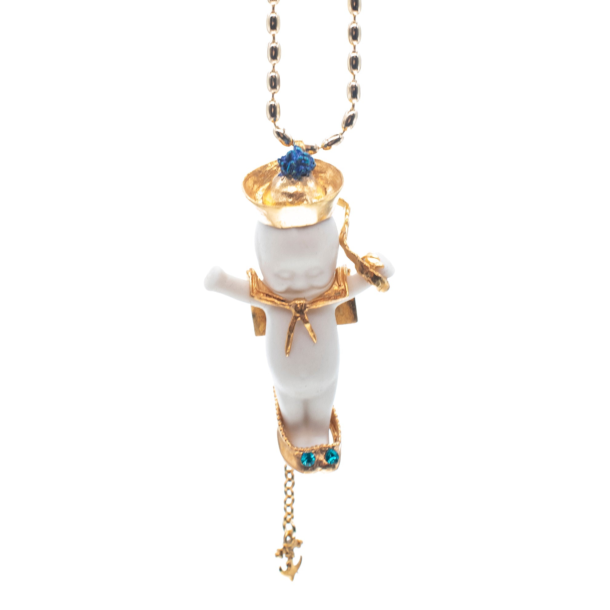 BG50A Happy Baby "Little Sailor" White and gold Necklace