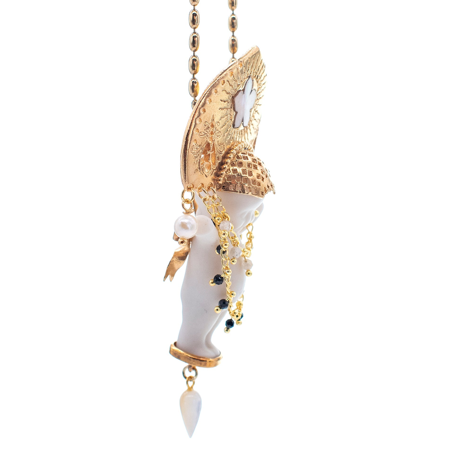 BG54A Happy Baby "Koko" White and gold Necklace