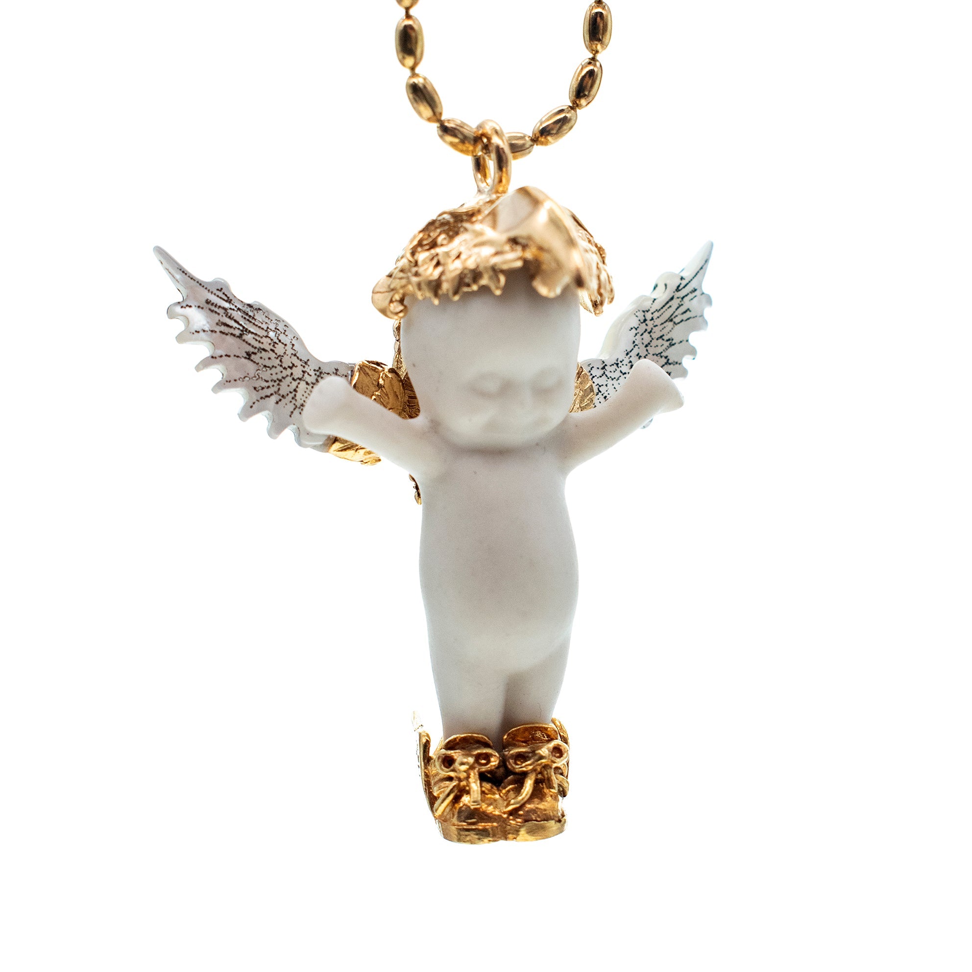 BG55A Happy Baby "Phoenix" White and gold Necklace