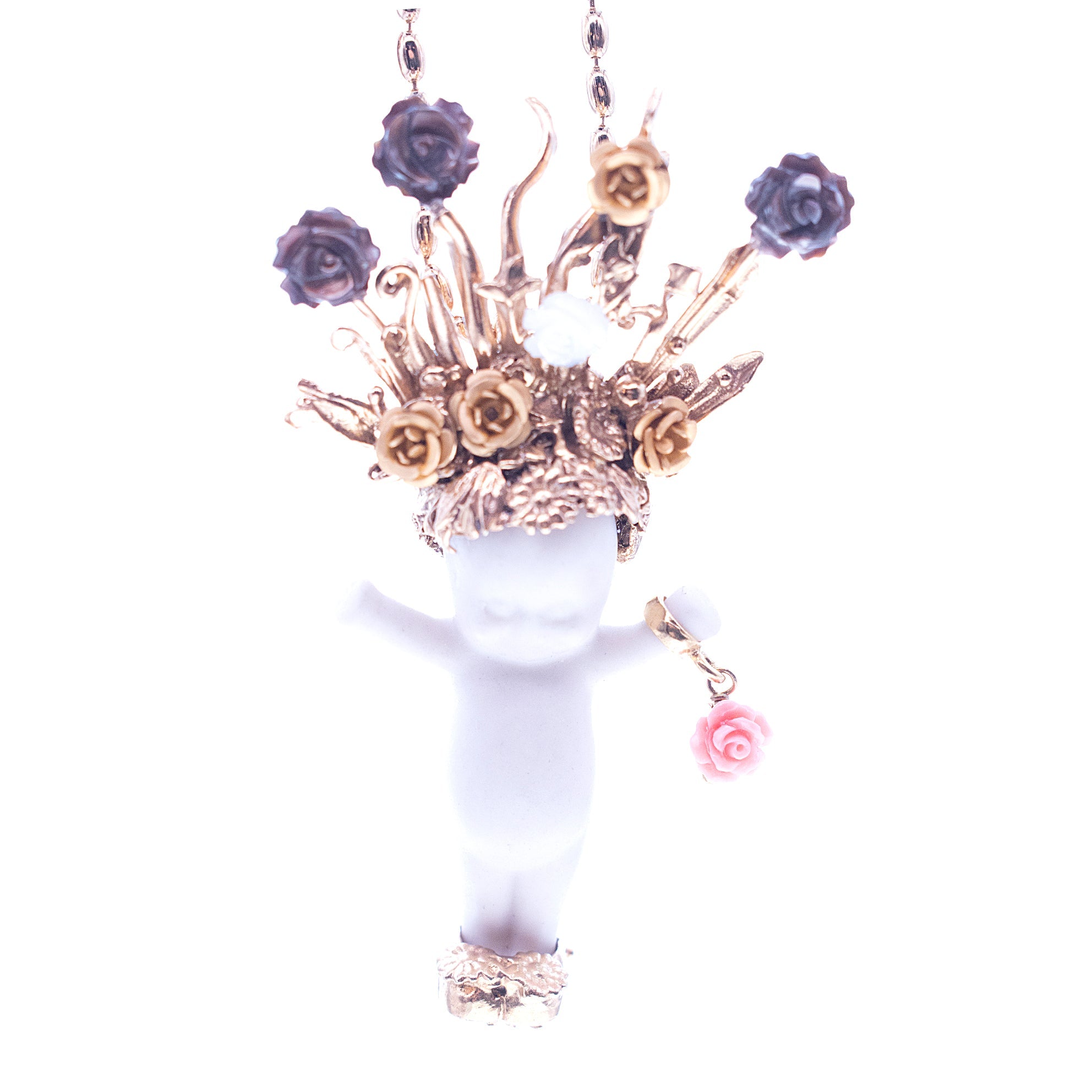 BG57A Happy Baby "Whole lotta Rosie" White and gold Necklace