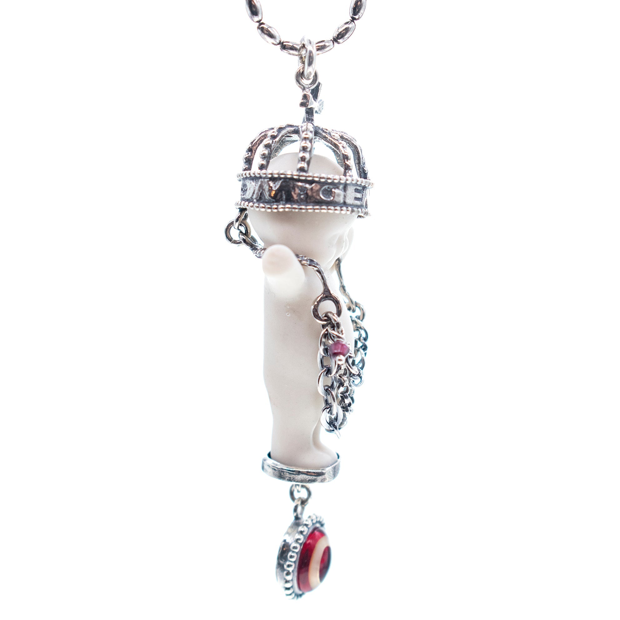 BS07A Happy Baby "Gem baby" white and silver Necklace