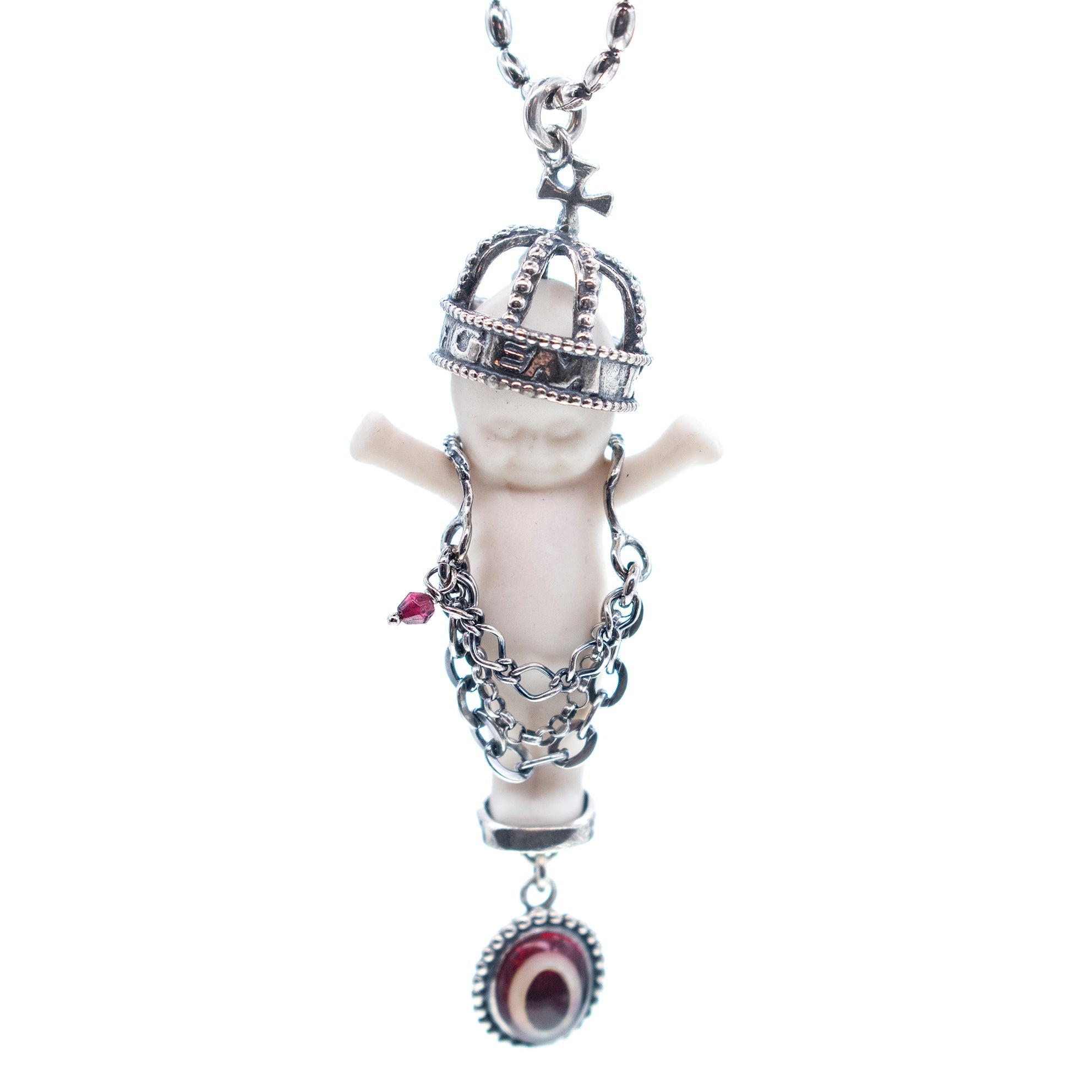 BS07A Happy Baby "Gem baby" white and silver Necklace