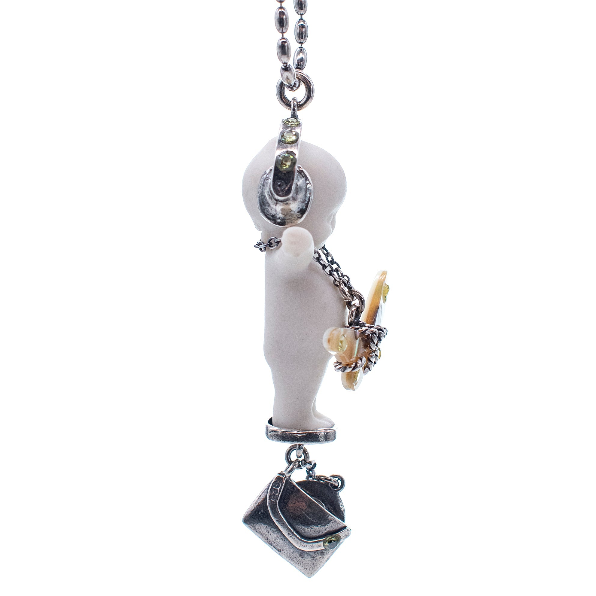 BS09A Happy Baby "DJ party baby" white and silver Necklace