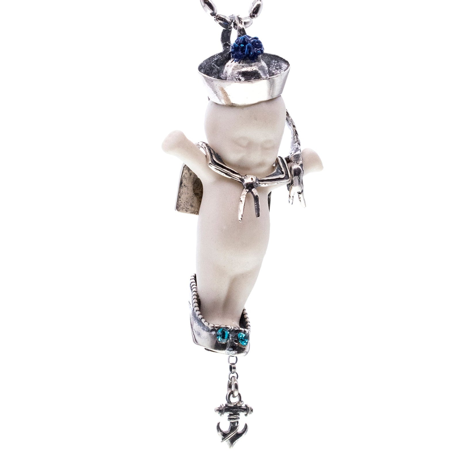 BS50A Happy Baby "Little Sailor" white and silver Necklace