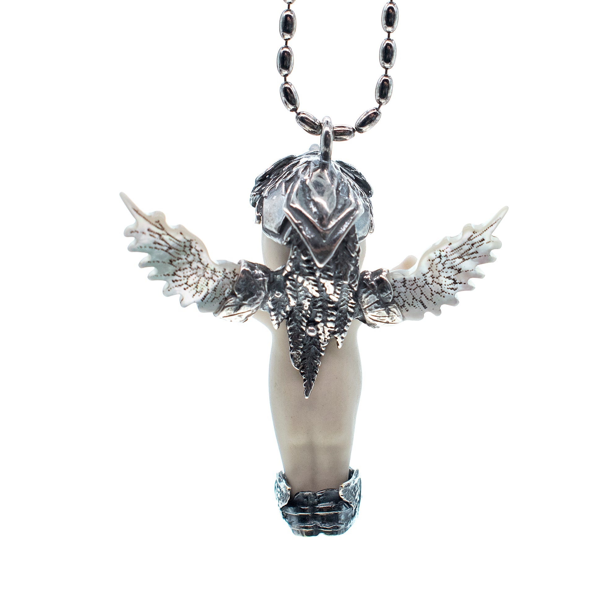 BS55A Happy Baby "Phoenix" white and silver Necklace