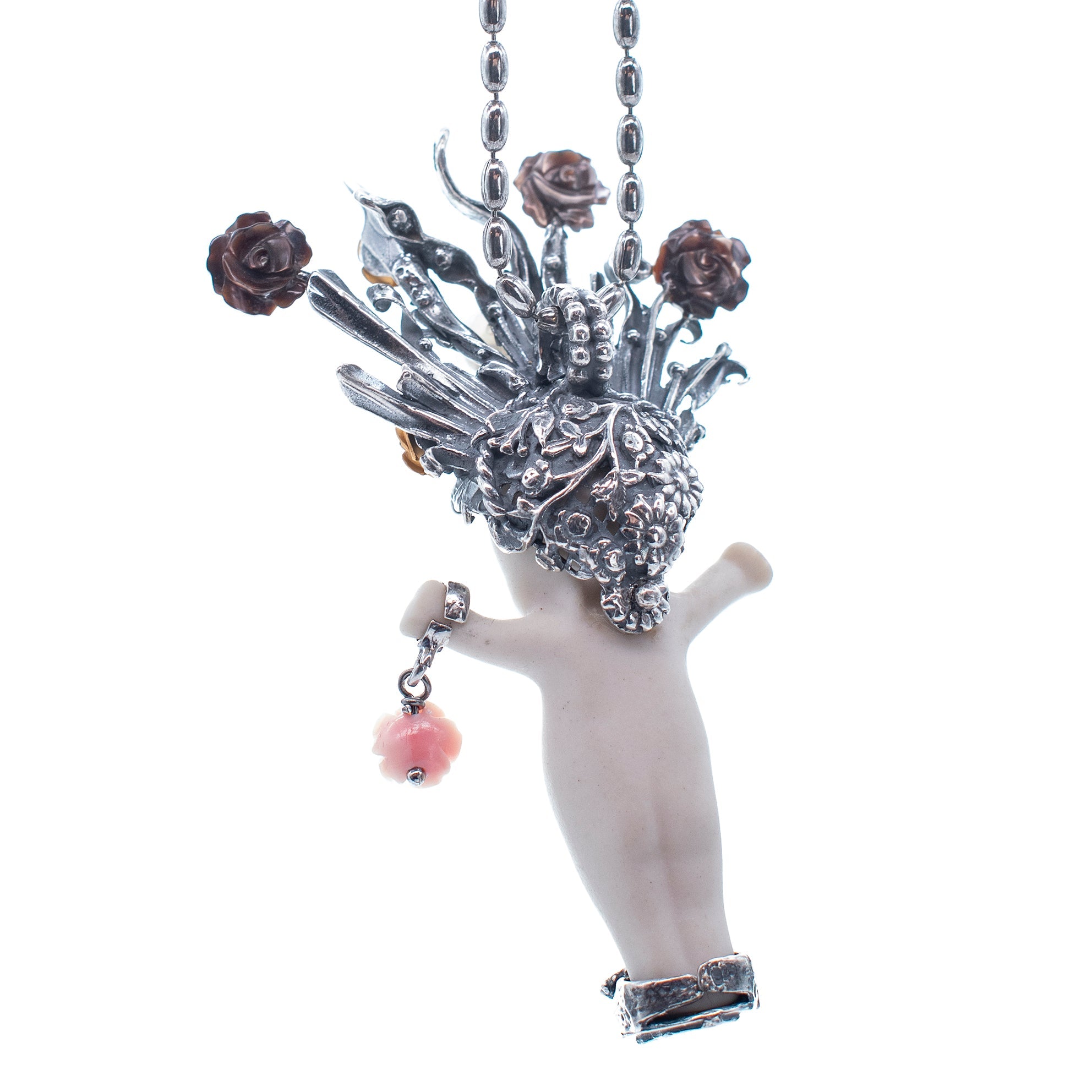 BS57A Happy Baby "Whole lotta Rosie" white and silver Necklace