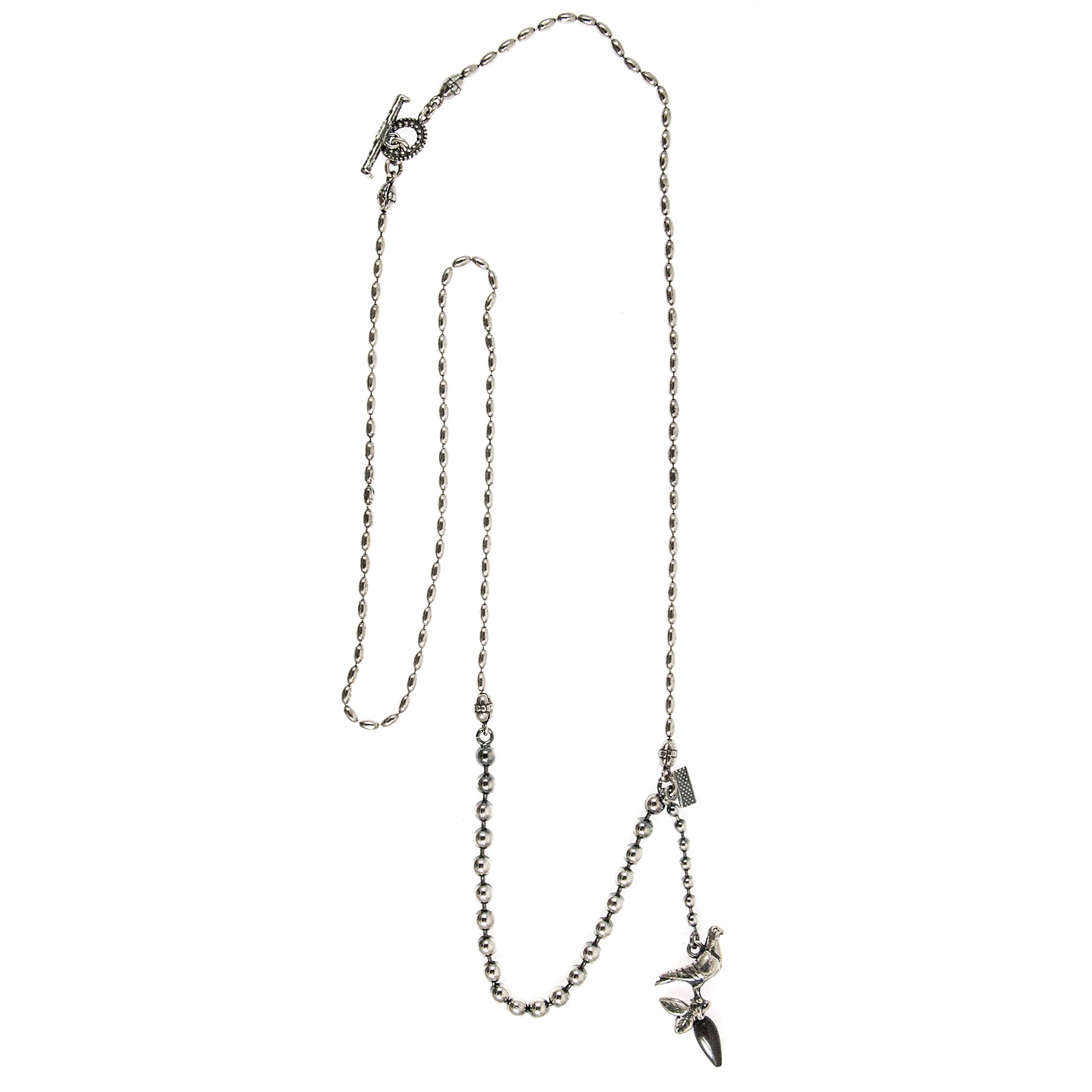 CH 136B silver dove necklace with black mother of pearl