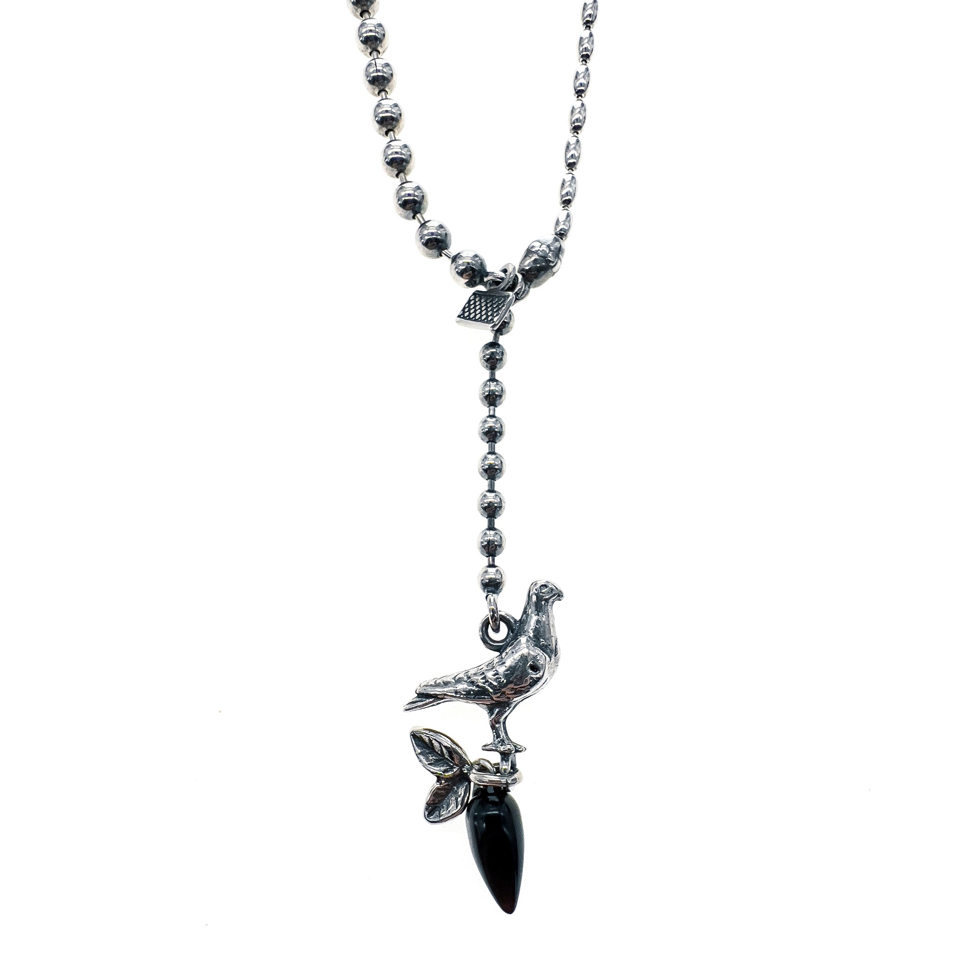 CH 136B silver dove necklace with black mother of pearl