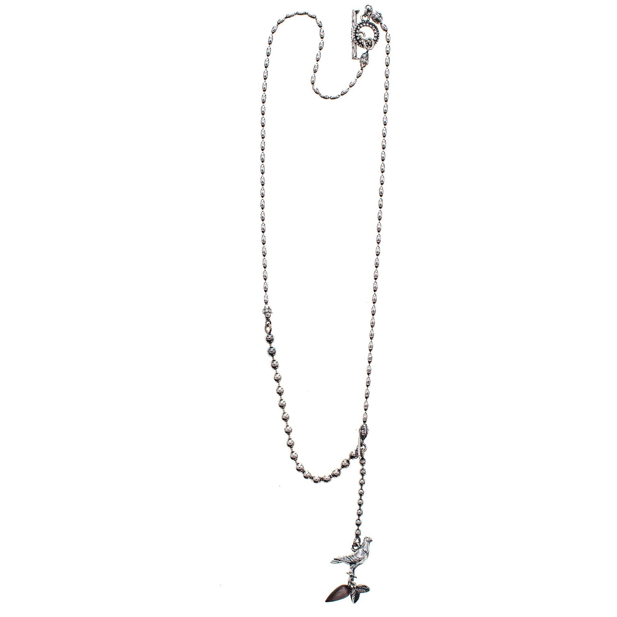 CH 136B silver dove necklace with black mother of pearl