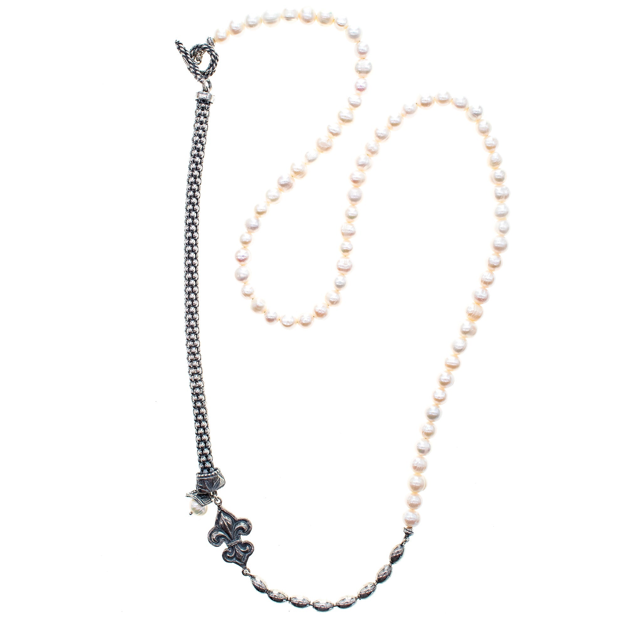 CH 233A Fleur de Lis white Pearl Necklace